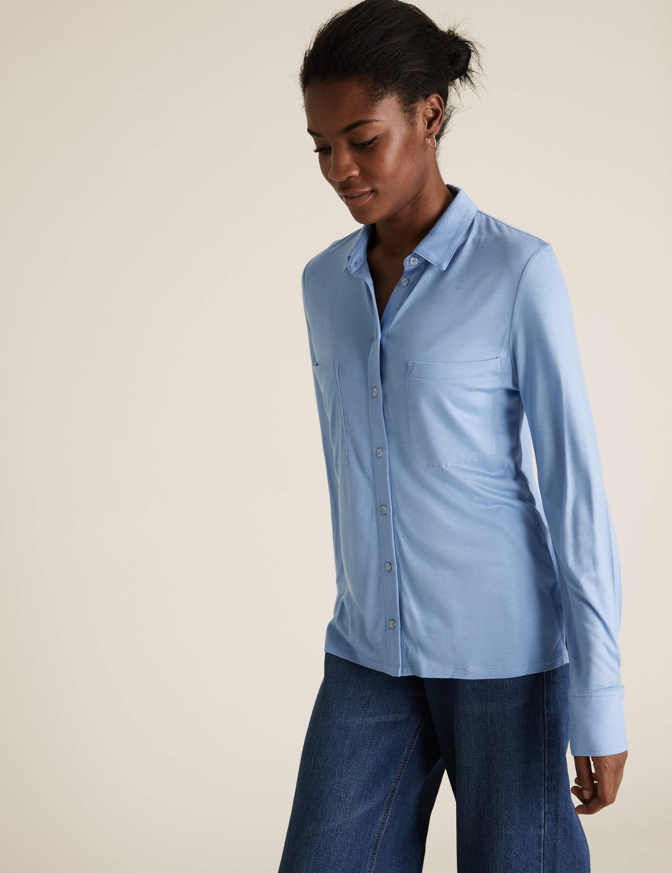 Jersey Collared Regular Fit Long Sleeve Shirt 1 of 4
