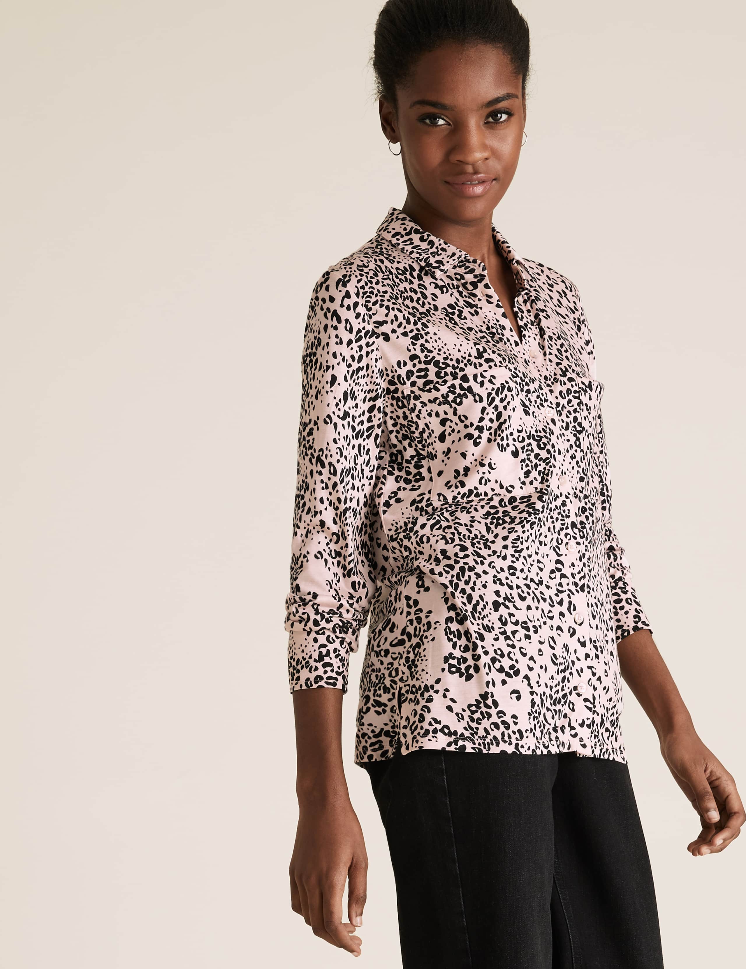 Jersey Animal Print Collared Top 1 of 6