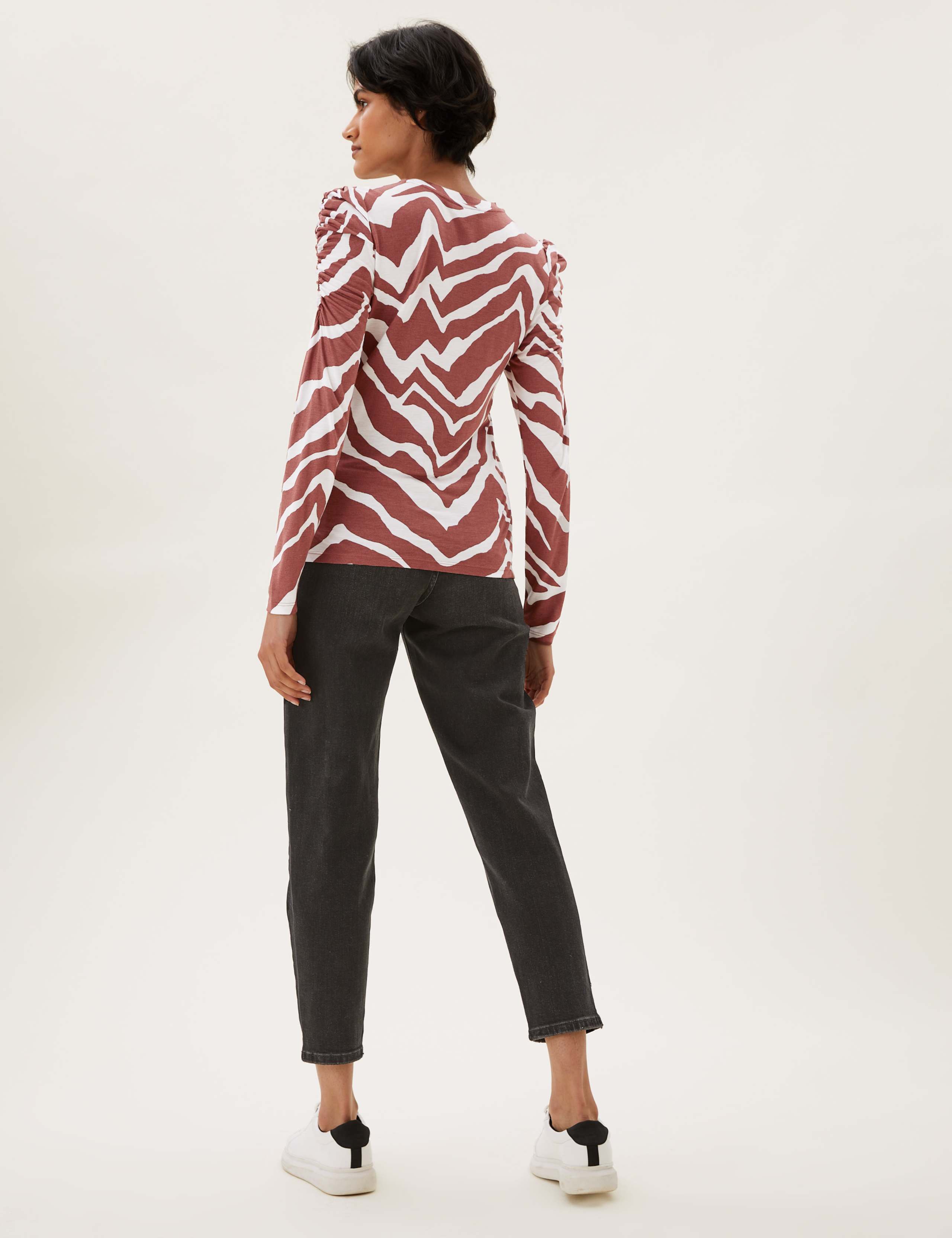 Animal Print Crew Neck Puff Sleeve Top 4 of 5