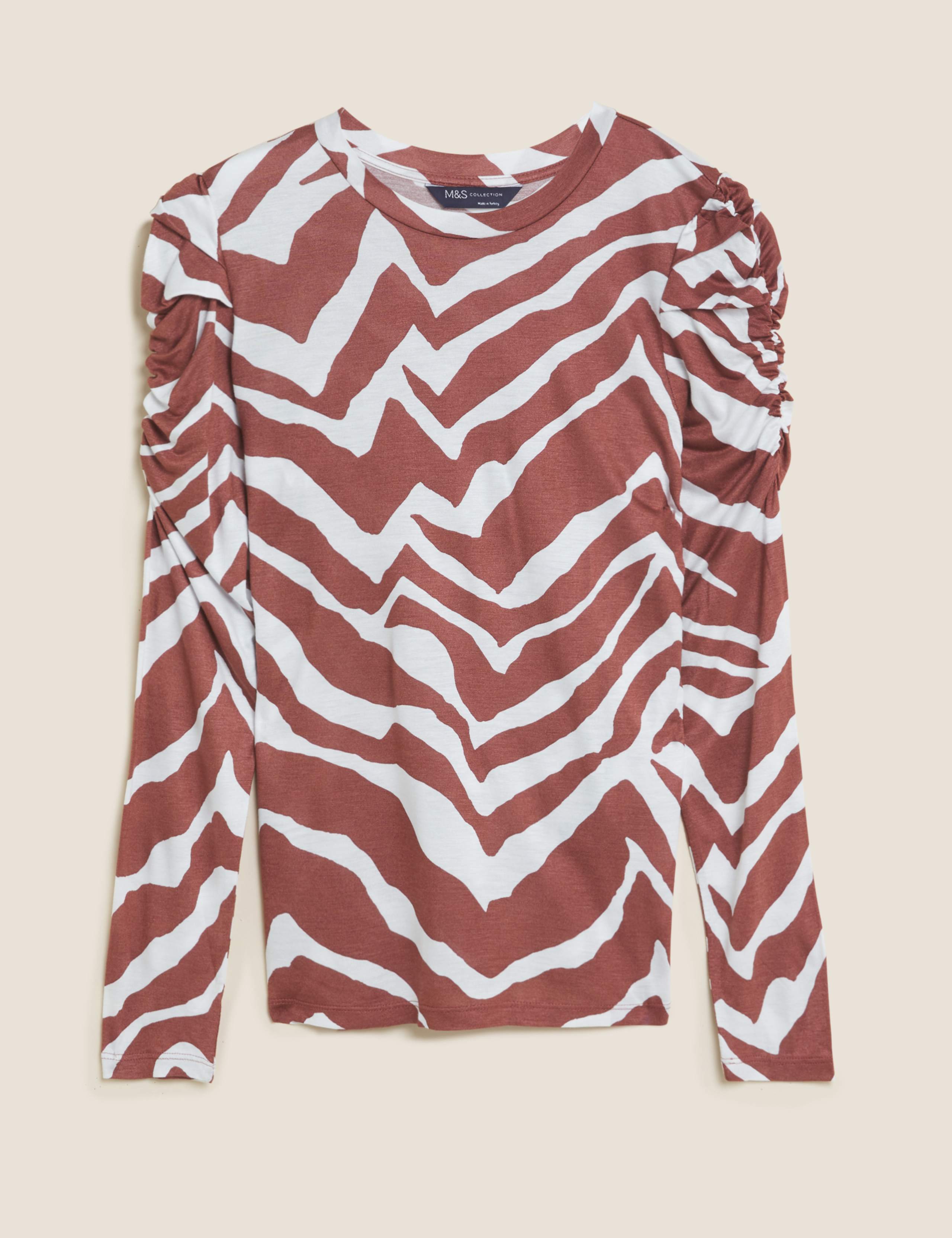 Animal Print Crew Neck Puff Sleeve Top 2 of 5