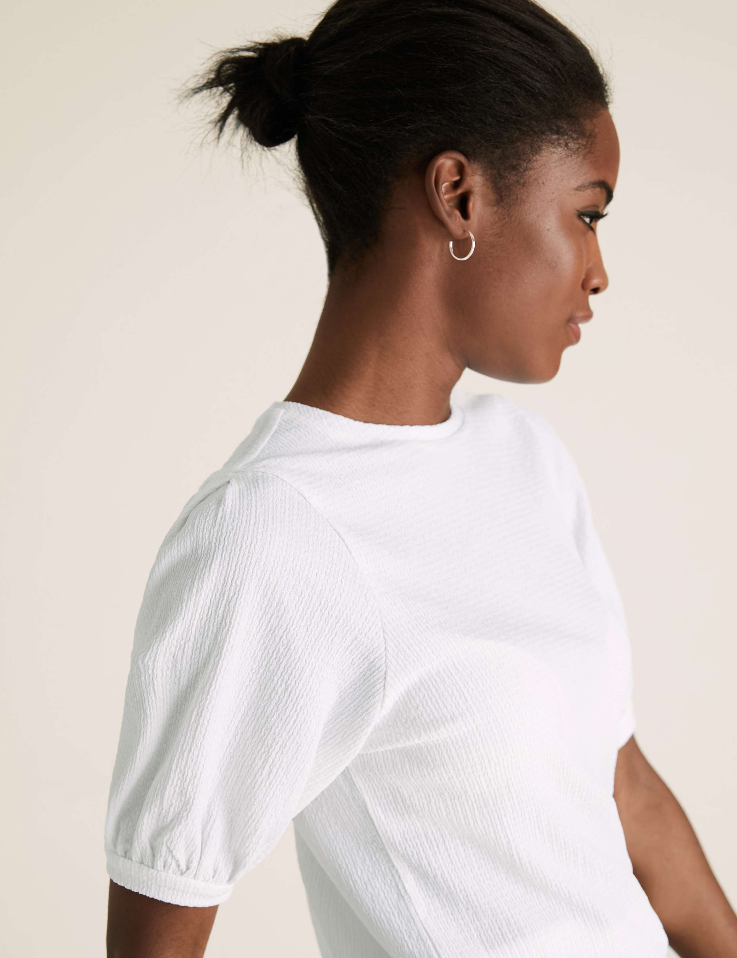Textured Crew Neck Puff Sleeve Top 1 of 4