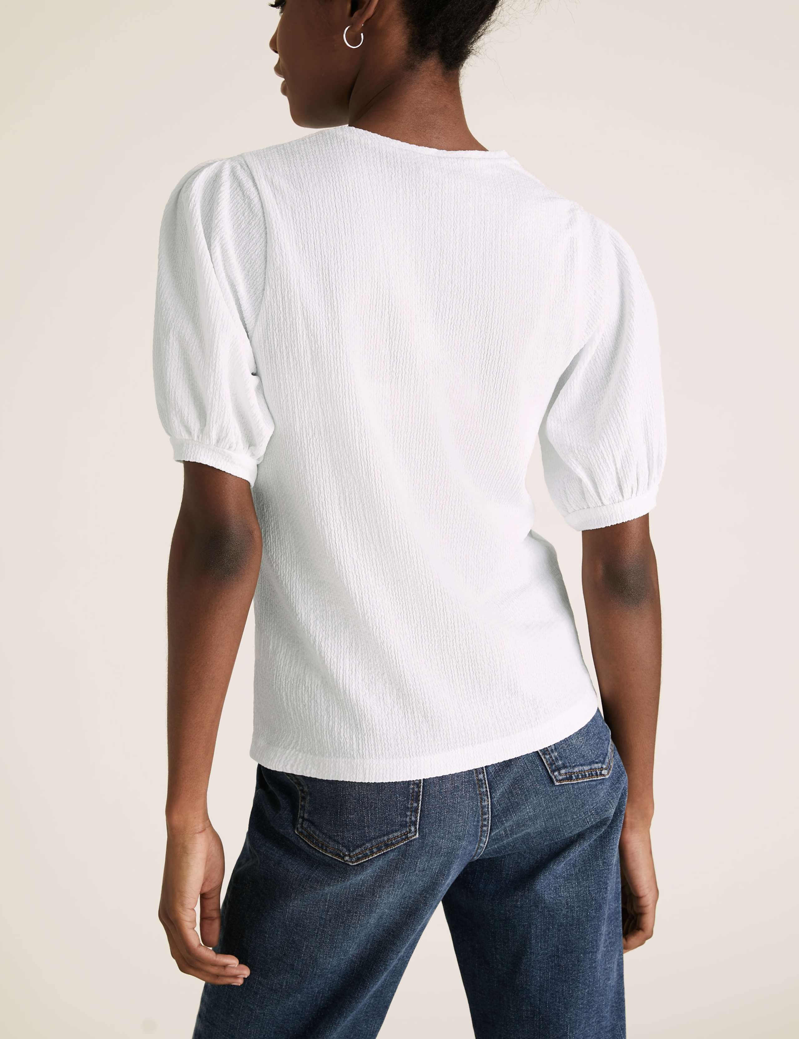 Textured Crew Neck Puff Sleeve Top 4 of 4