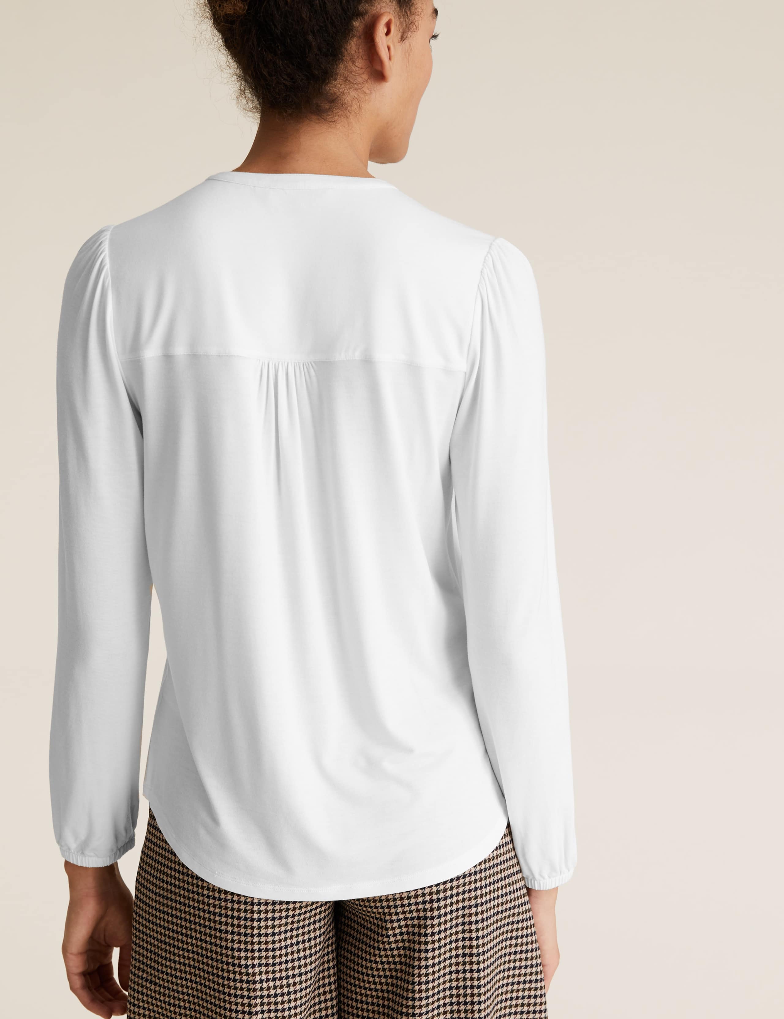 Jersey Tie Neck Relaxed Long Sleeve Top 4 of 6