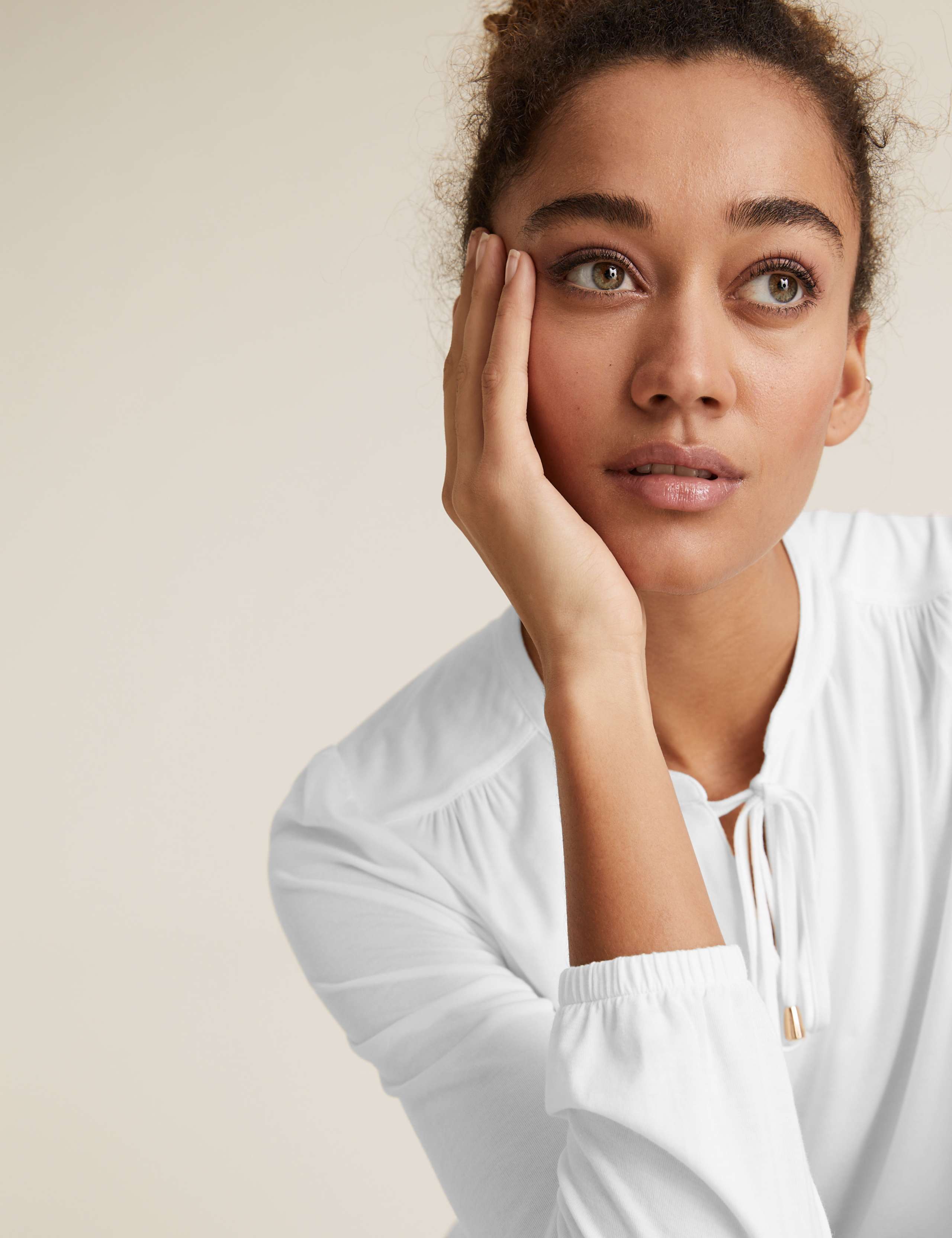Jersey Tie Neck Relaxed Long Sleeve Top 5 of 6