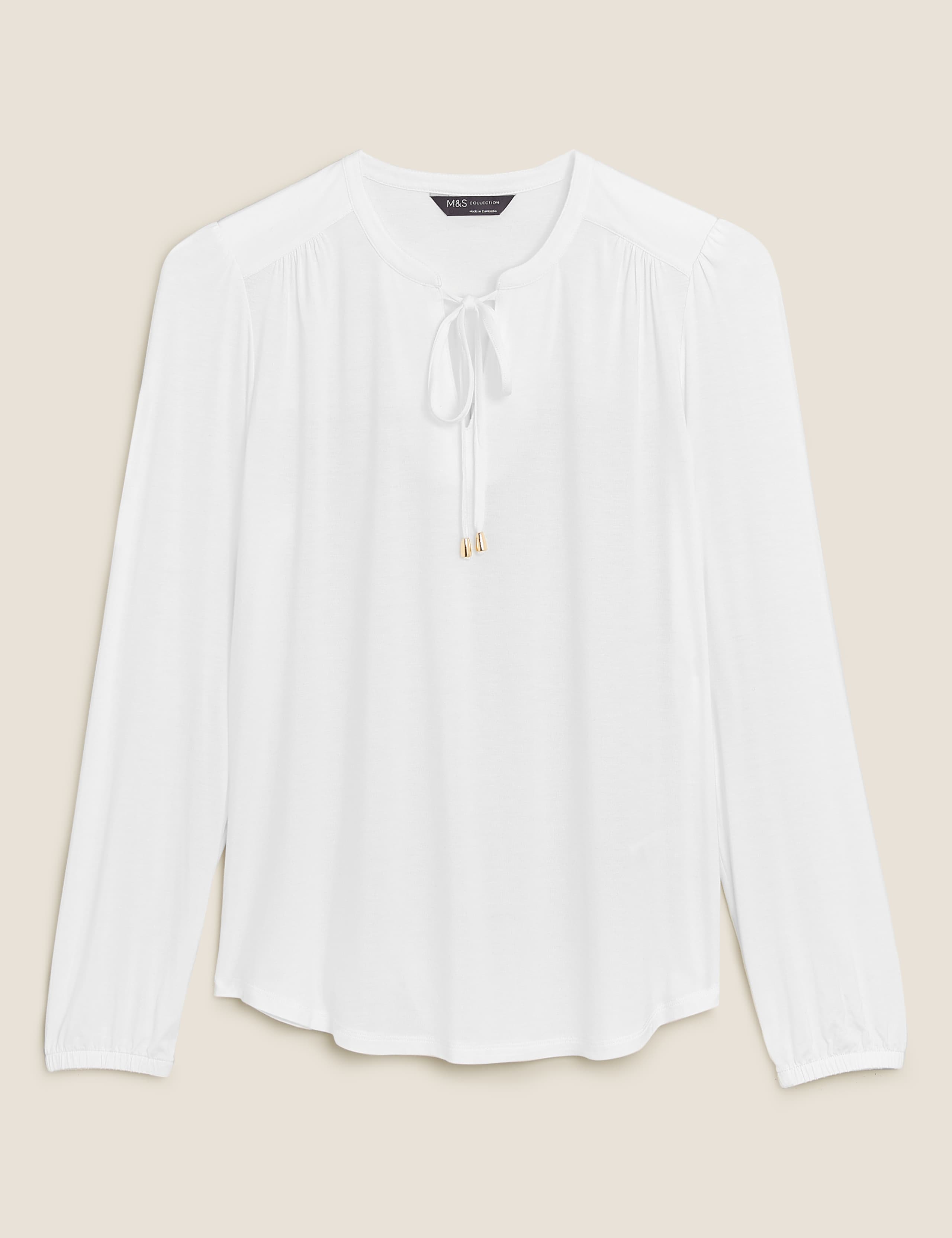 Jersey Tie Neck Relaxed Long Sleeve Top 2 of 6