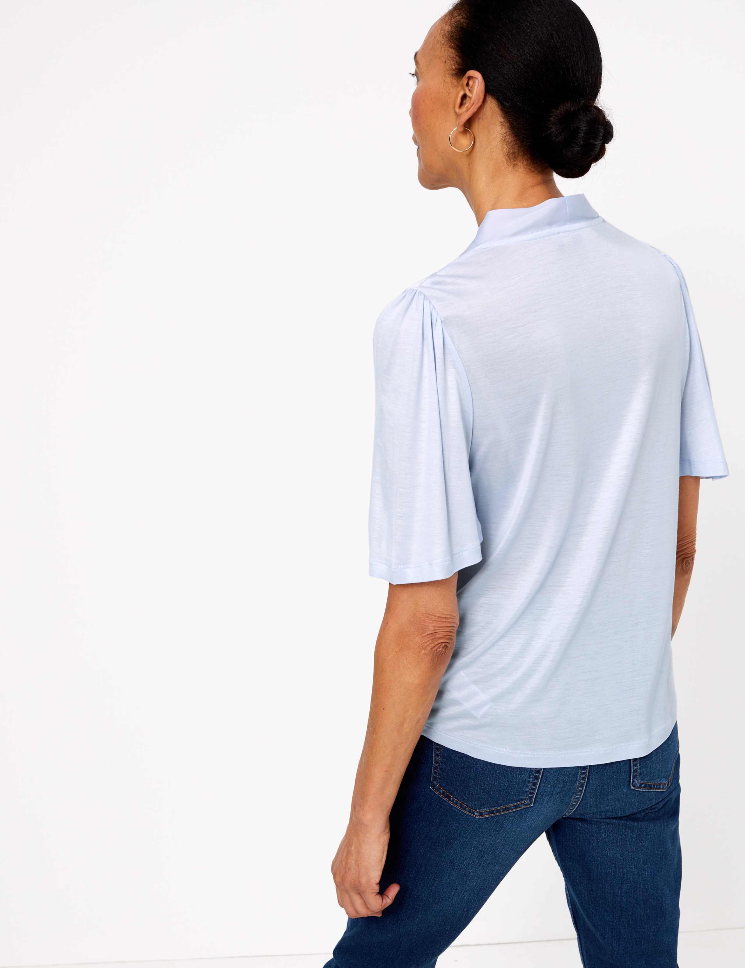 Tie Neck Short Sleeve Blouse 4 of 4