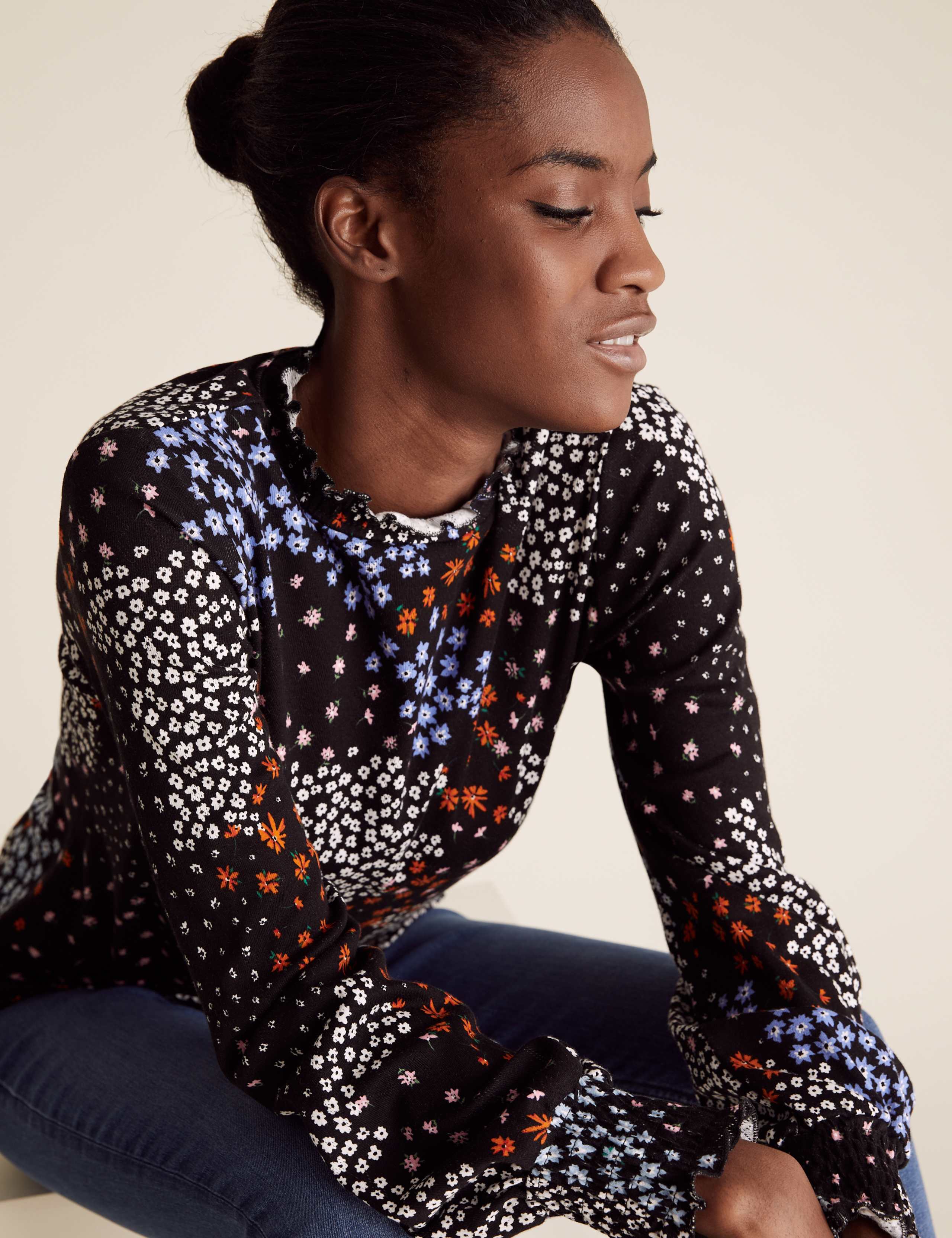Pure Cotton Floral Regular Fit Top 1 of 4