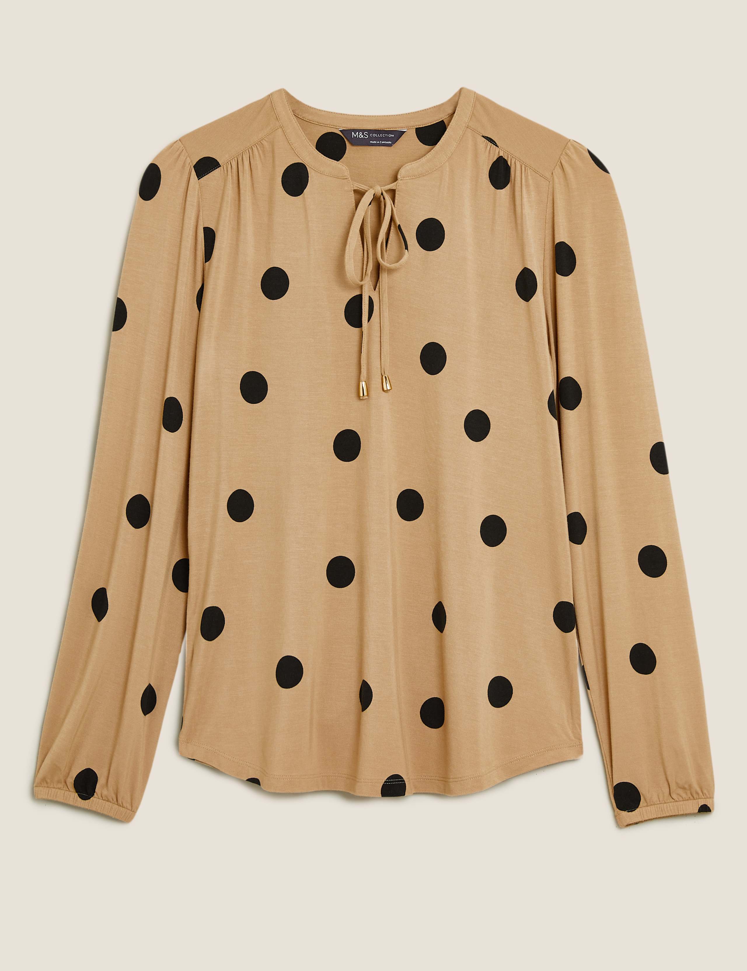 Jersey Polka Dot Tie Neck Relaxed Top 2 of 5