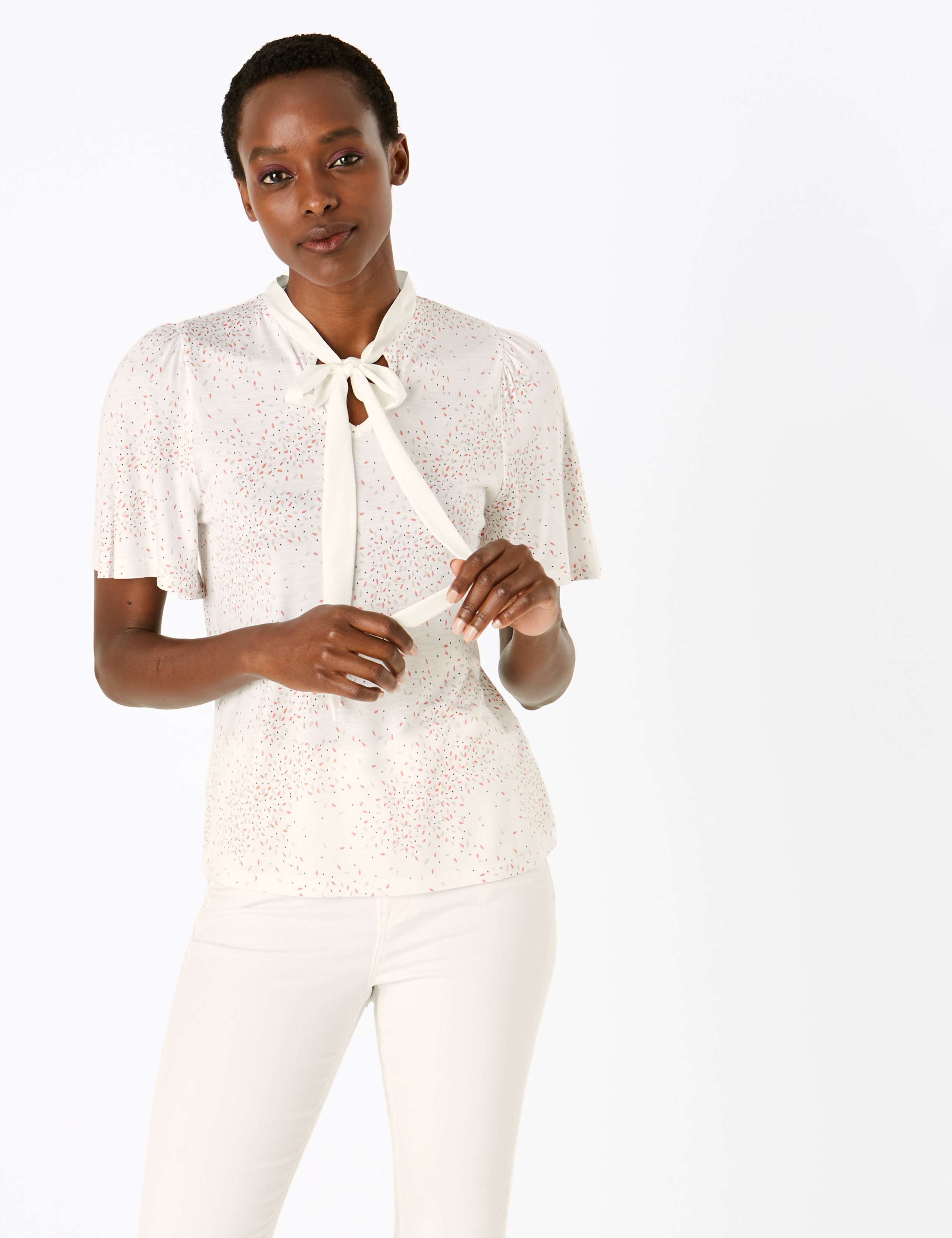 Printed Pussybow Tie Neck Blouse 1 of 4