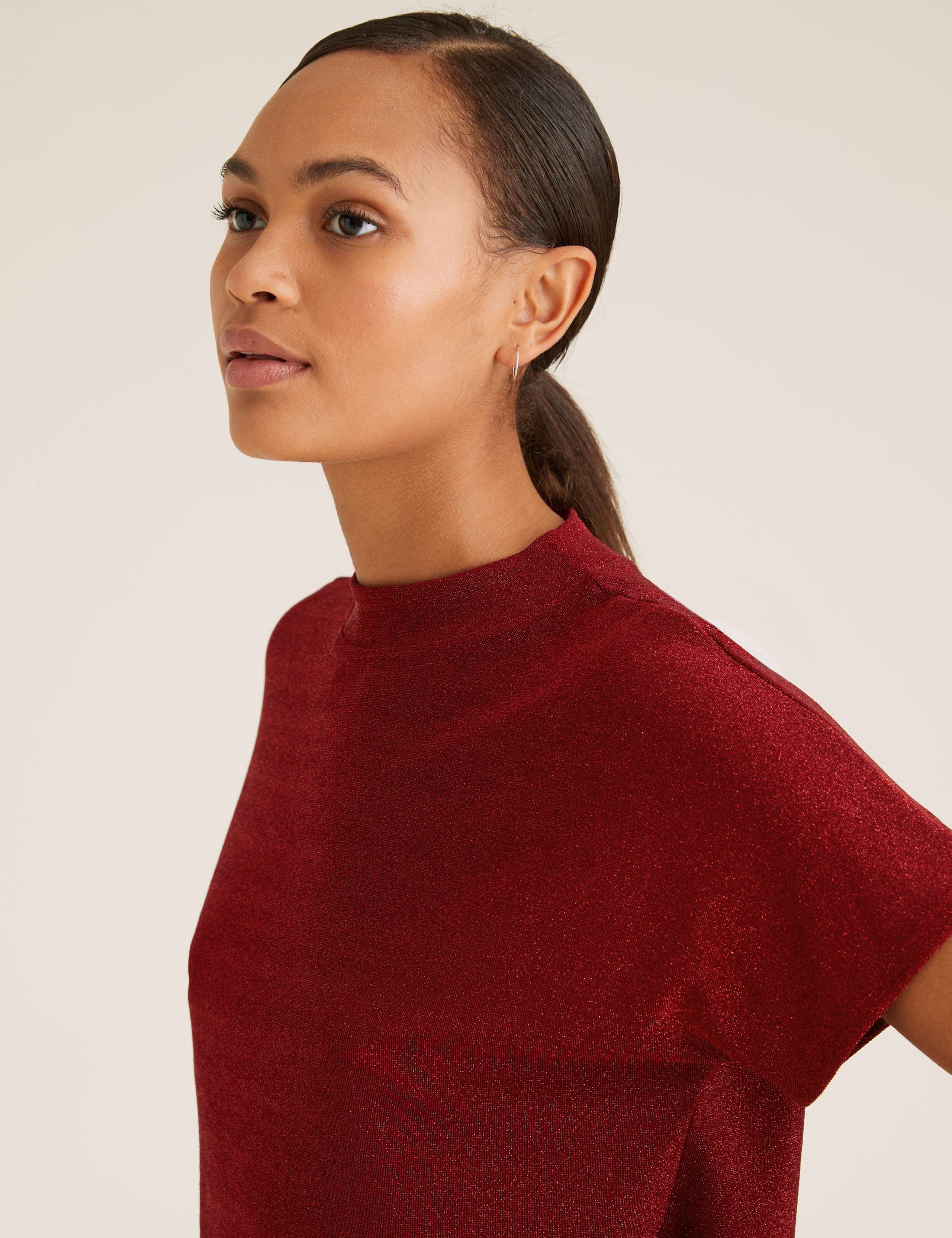 Shimmer High Neck Relaxed Short Sleeve Top 3 of 5