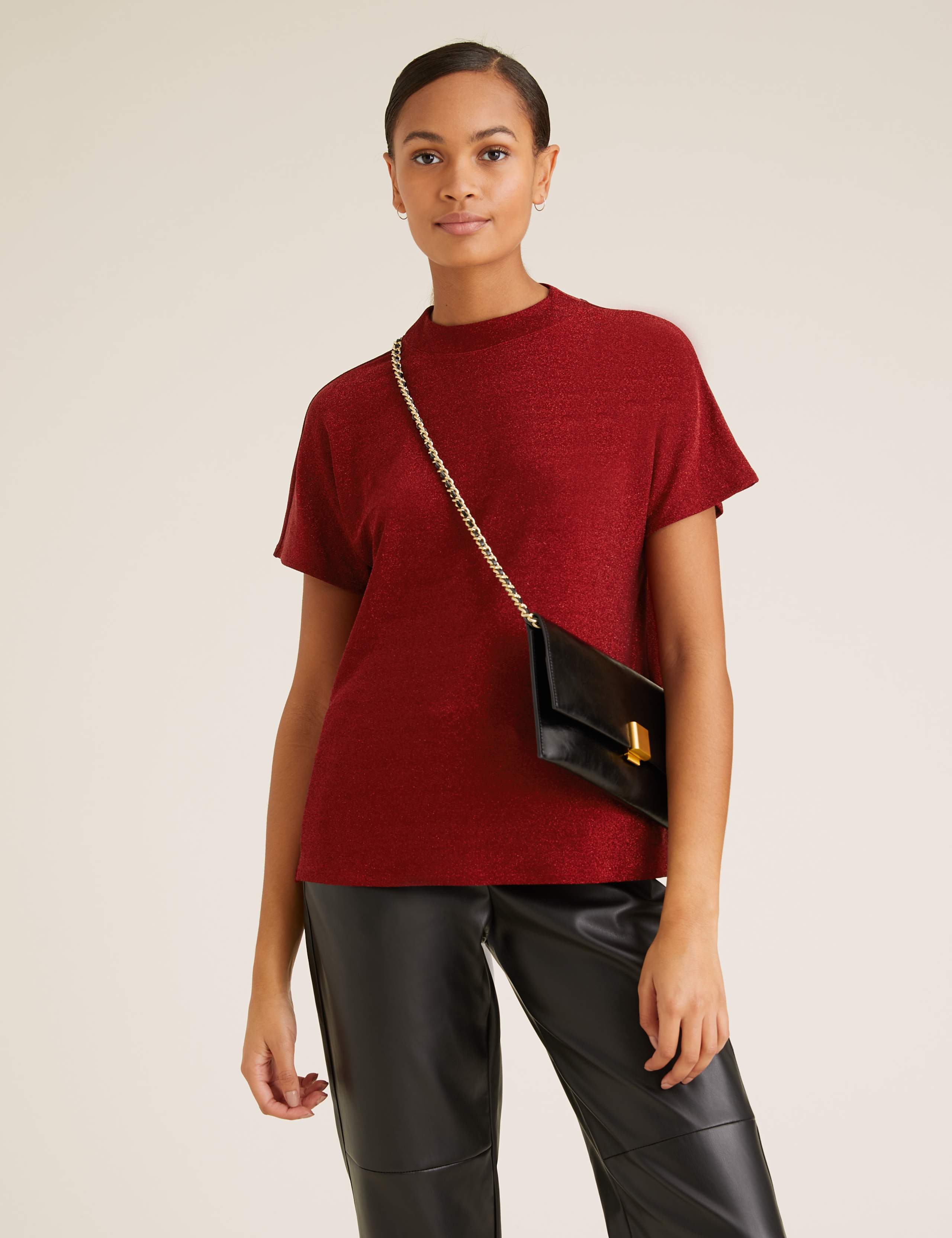 Shimmer High Neck Relaxed Short Sleeve Top 4 of 5