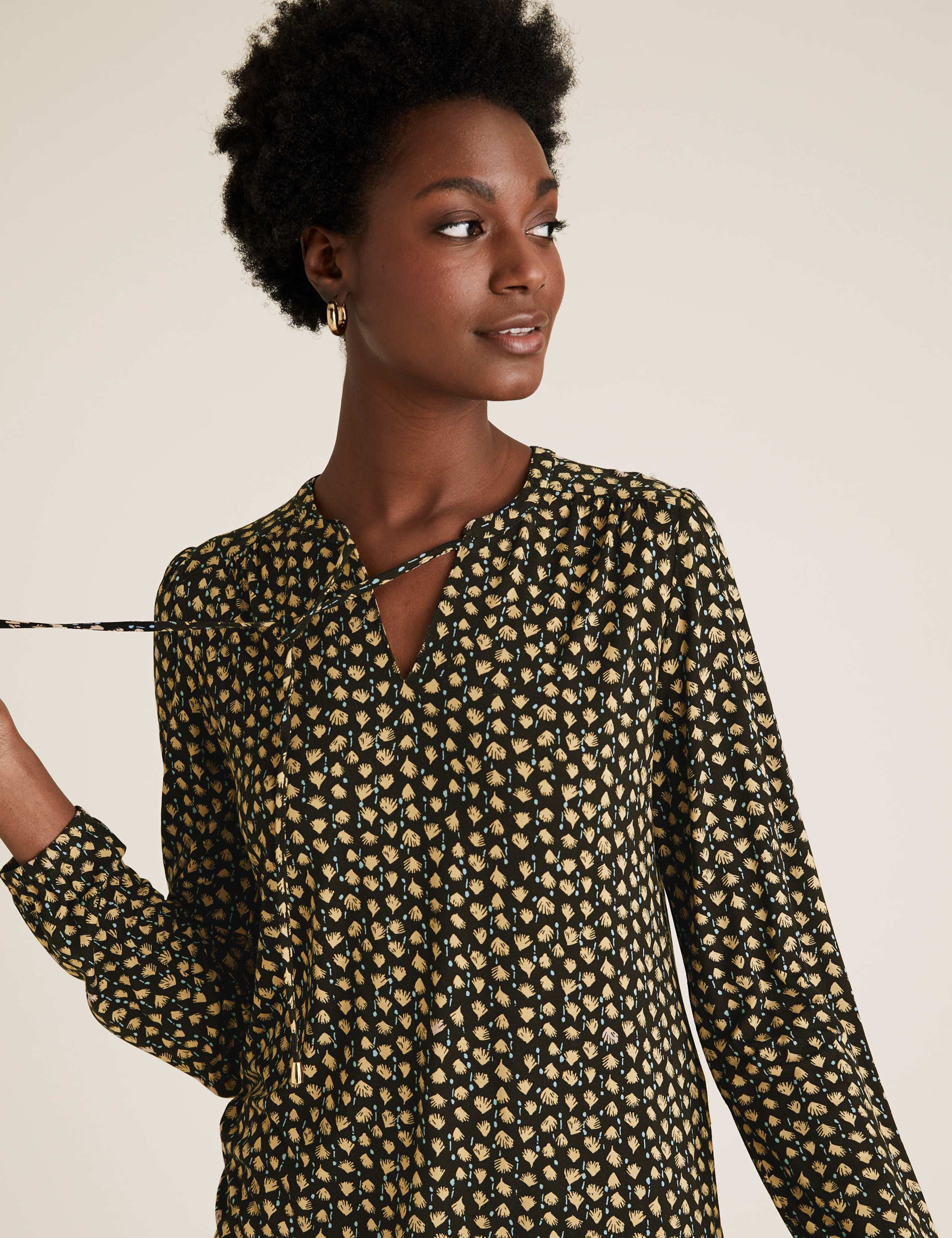Jersey Printed Tie Neck Relaxed Top 6 of 6