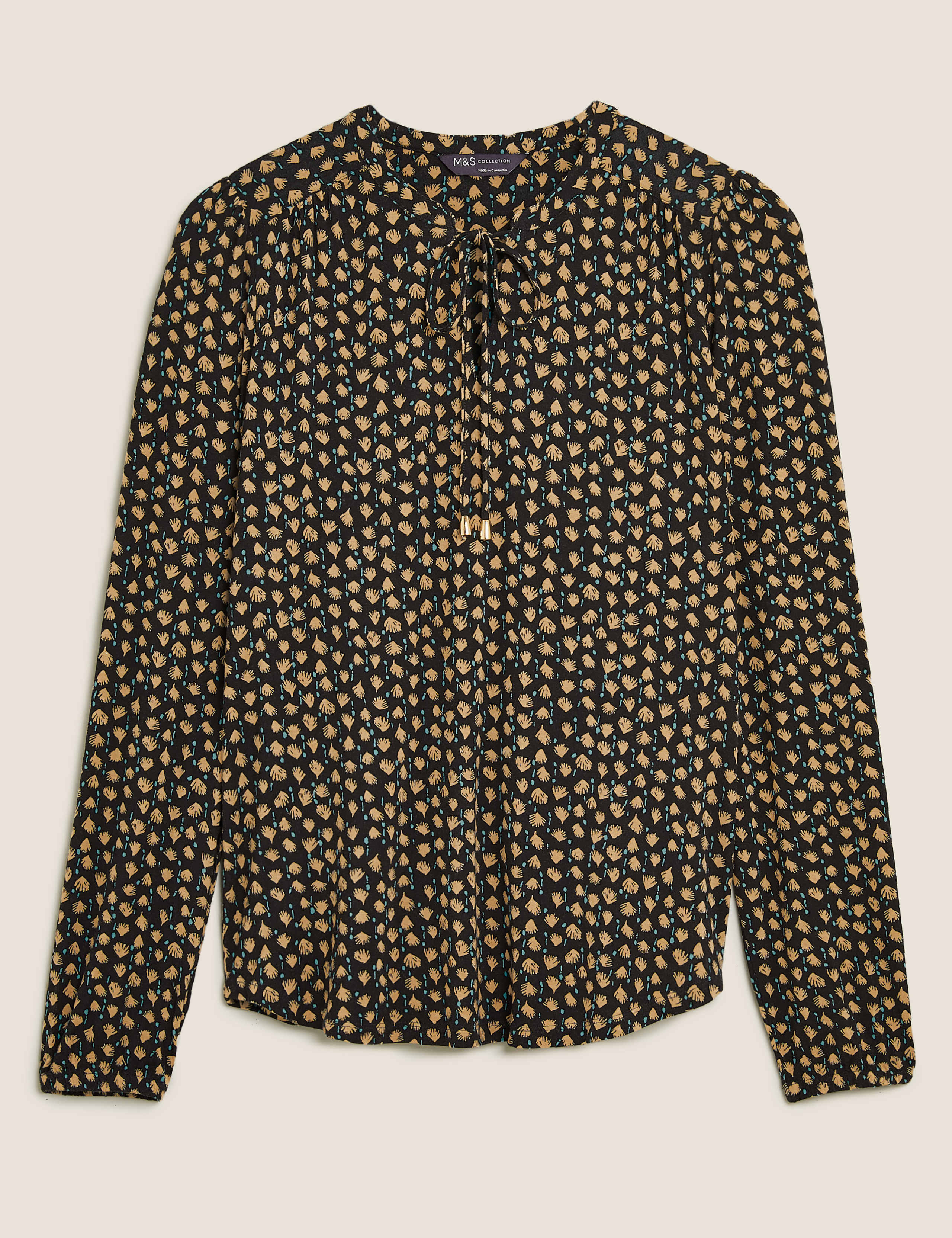 Jersey Printed Tie Neck Relaxed Top 2 of 6