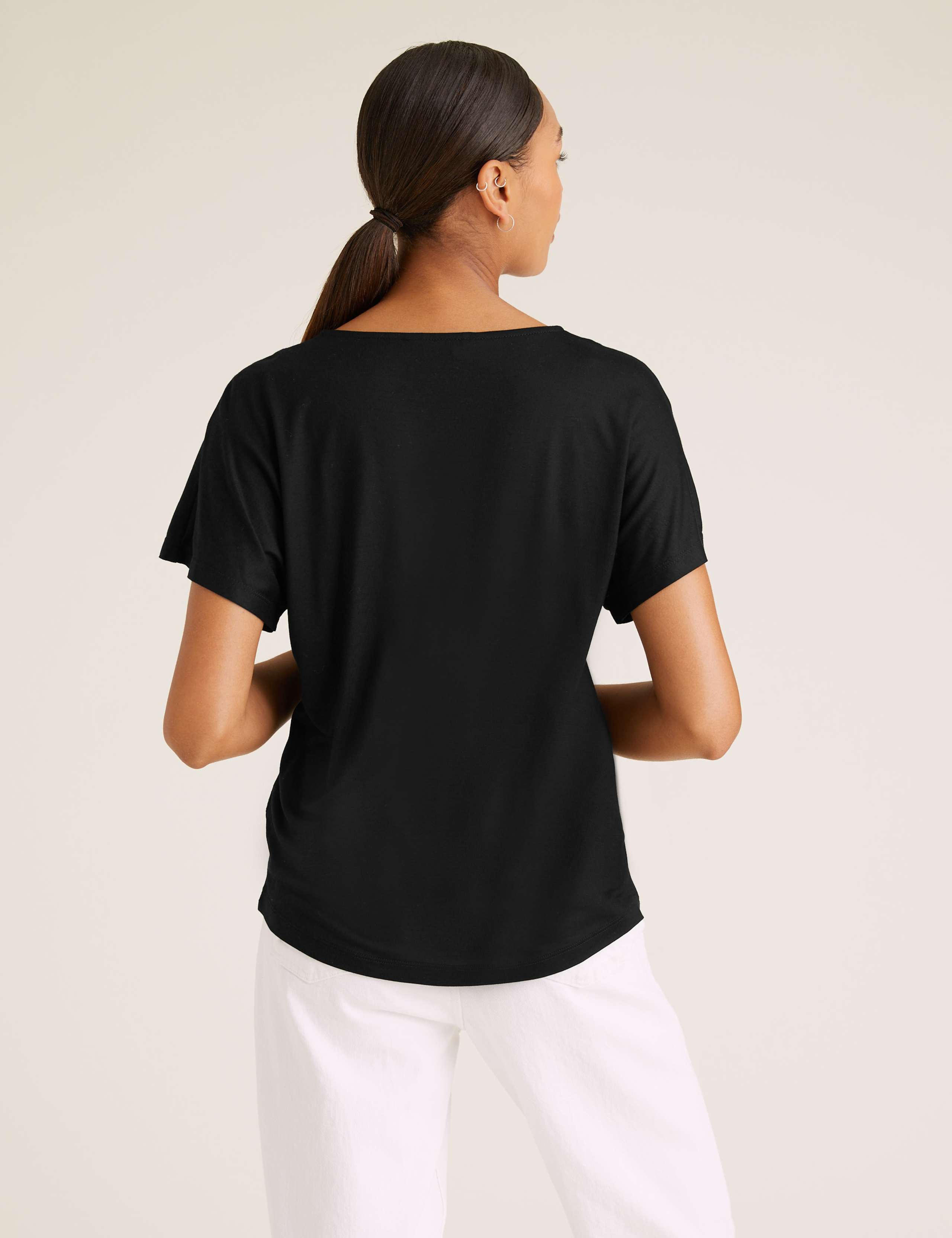 V-Neck Woven Trim Short Sleeve Top 5 of 5