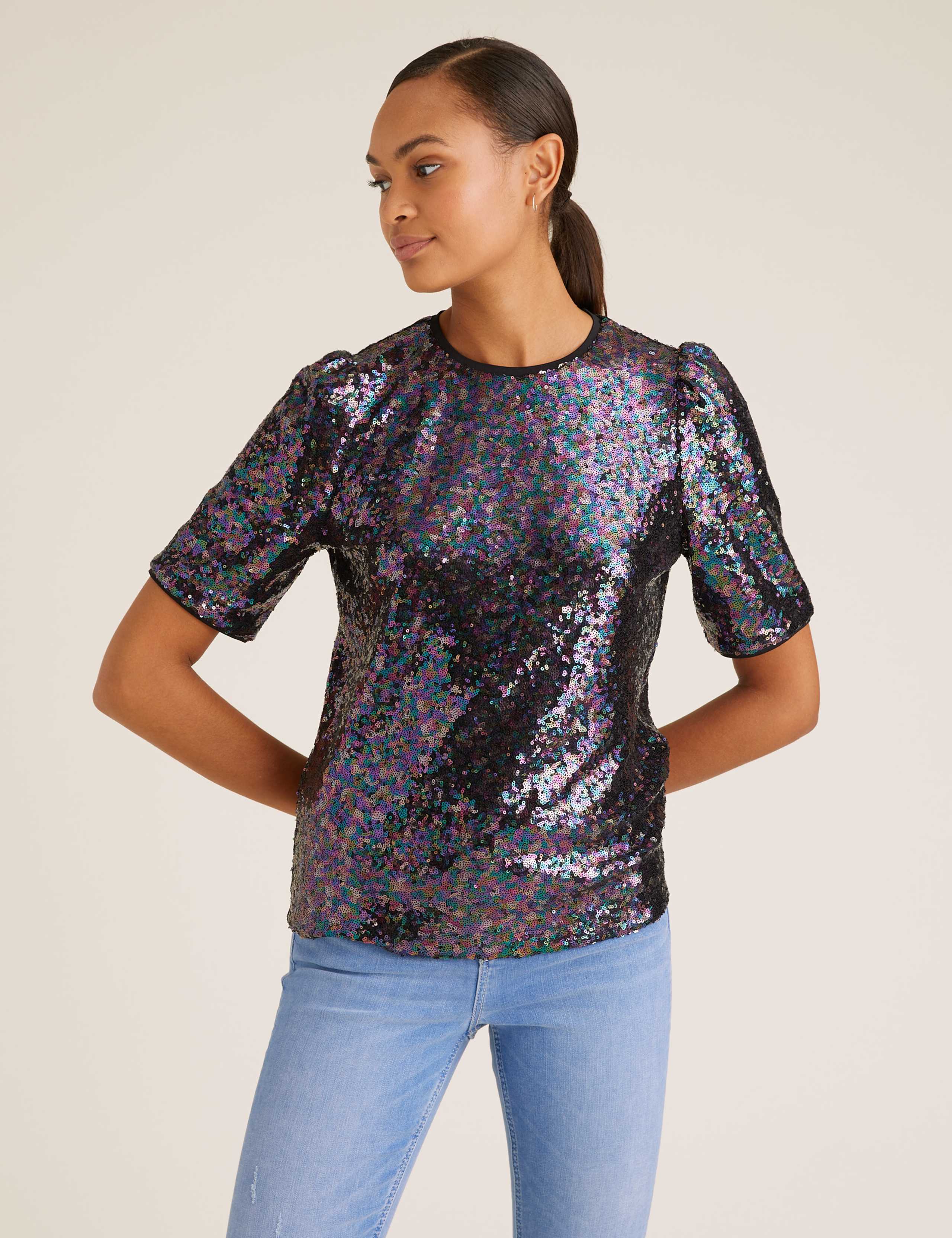 Sequin Crew Neck Short Sleeve Top 3 of 5