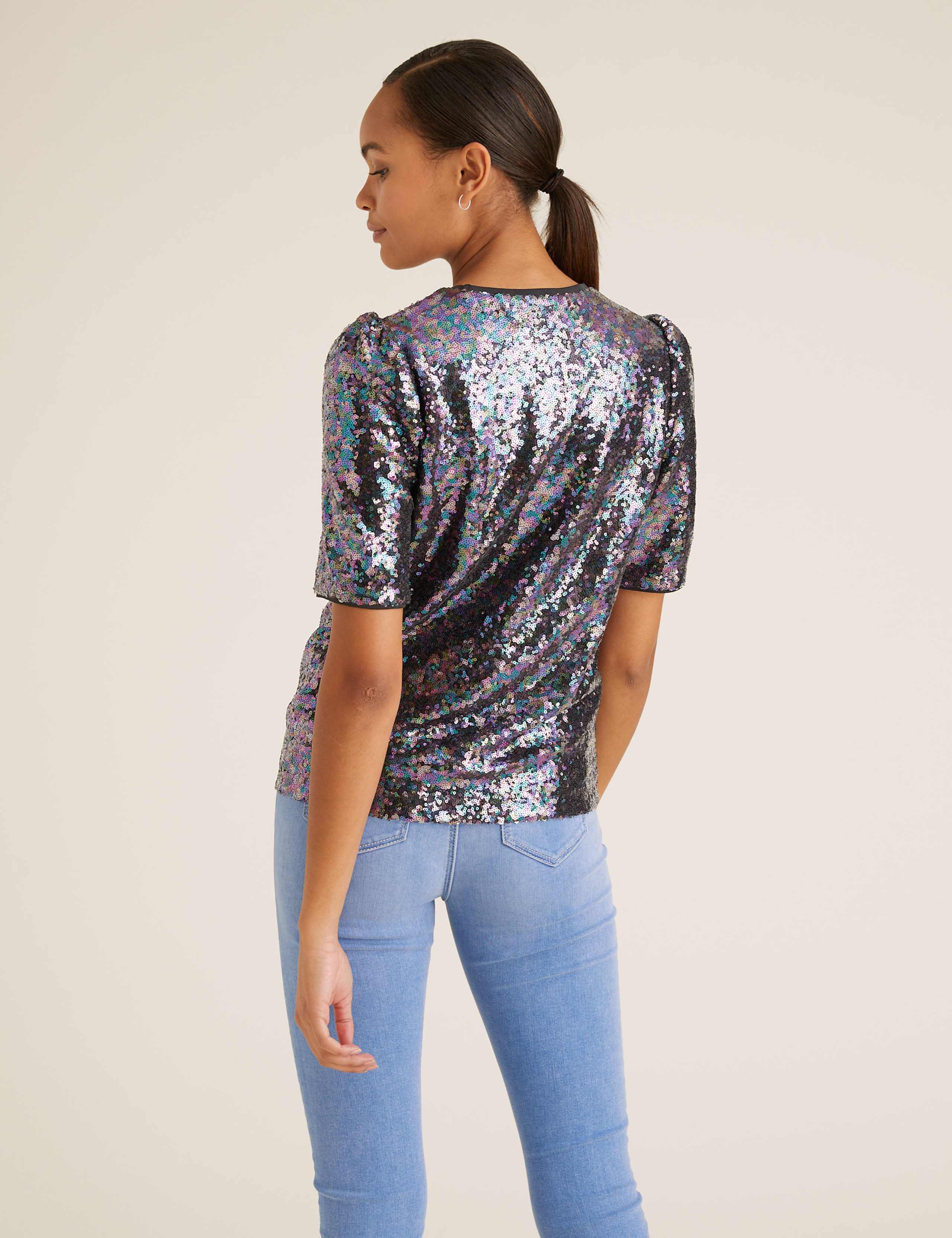 Sequin Crew Neck Short Sleeve Top 5 of 5
