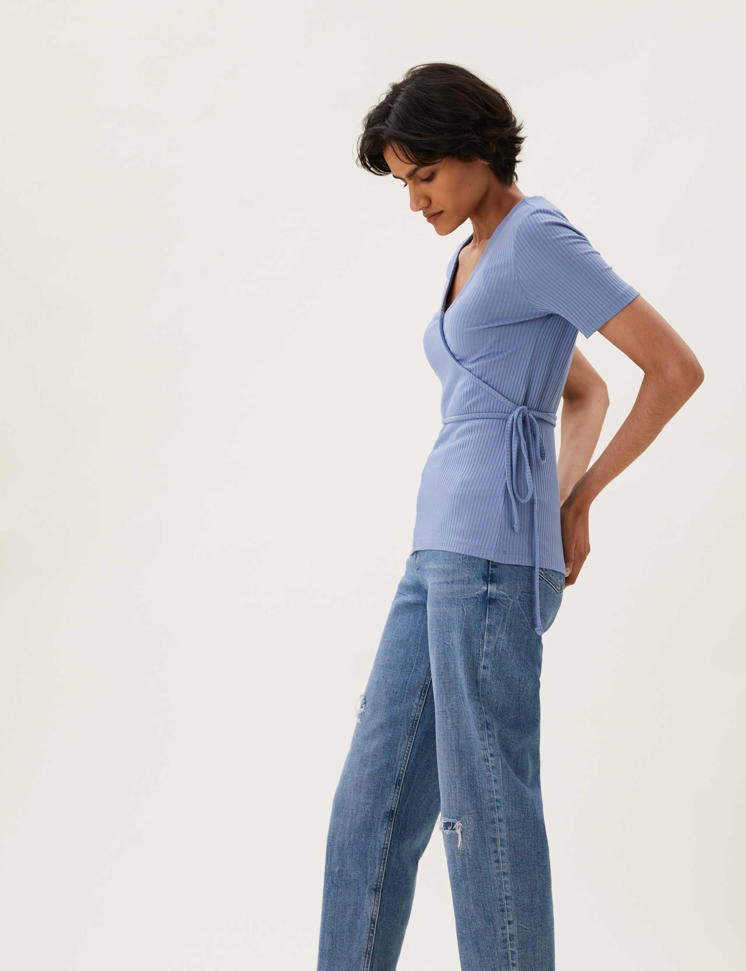 Jersey Ribbed Wrap Top 1 of 5