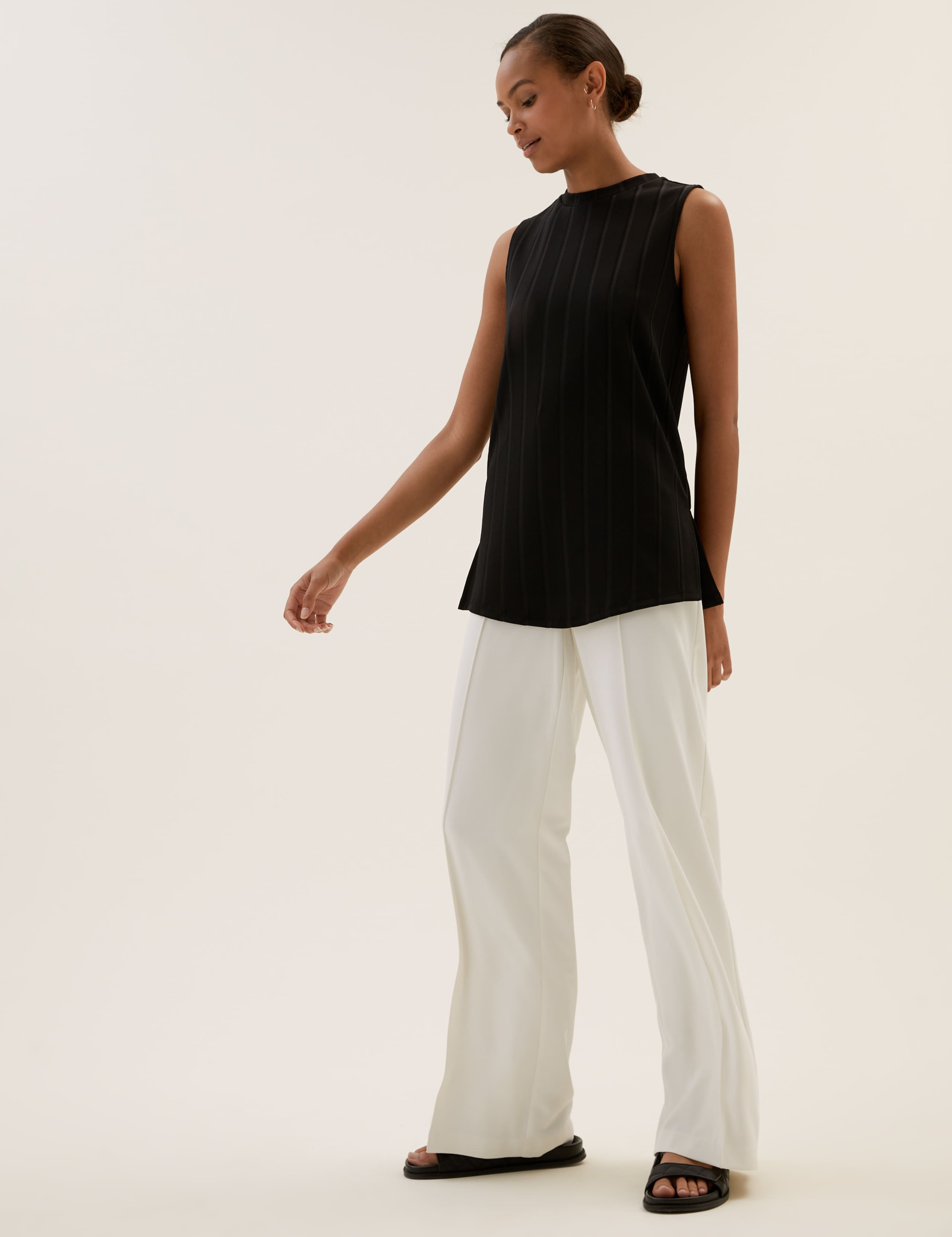 Jersey Ribbed Crew Neck Sleeveless Vest 1 of 5