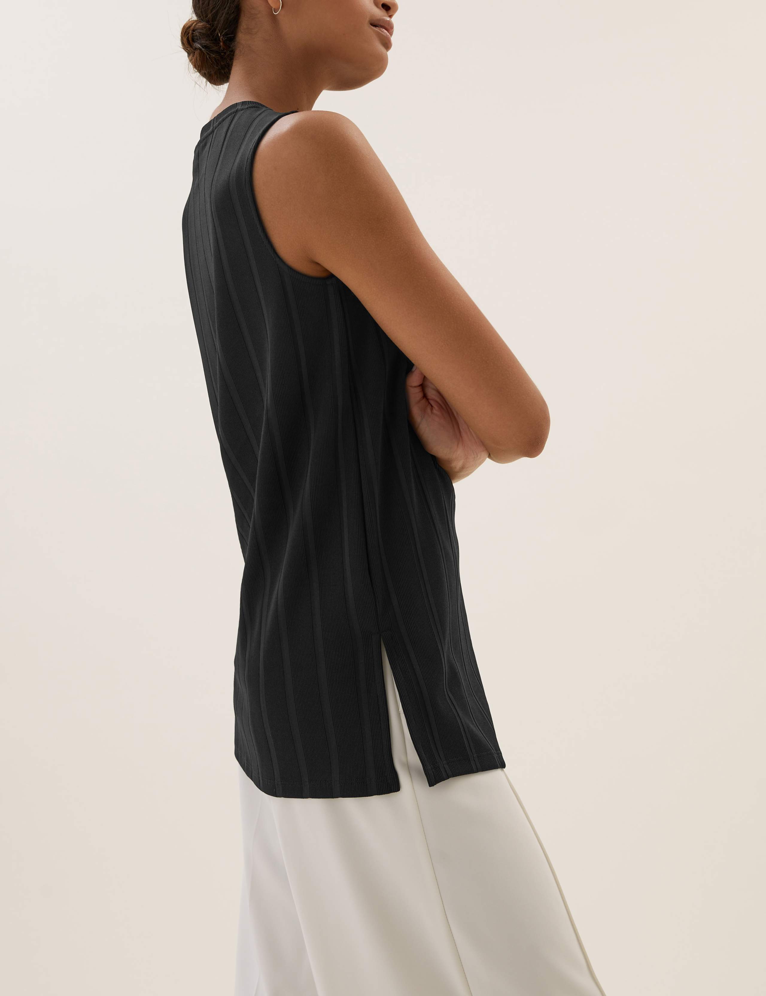 Jersey Ribbed Crew Neck Sleeveless Vest 2 of 5