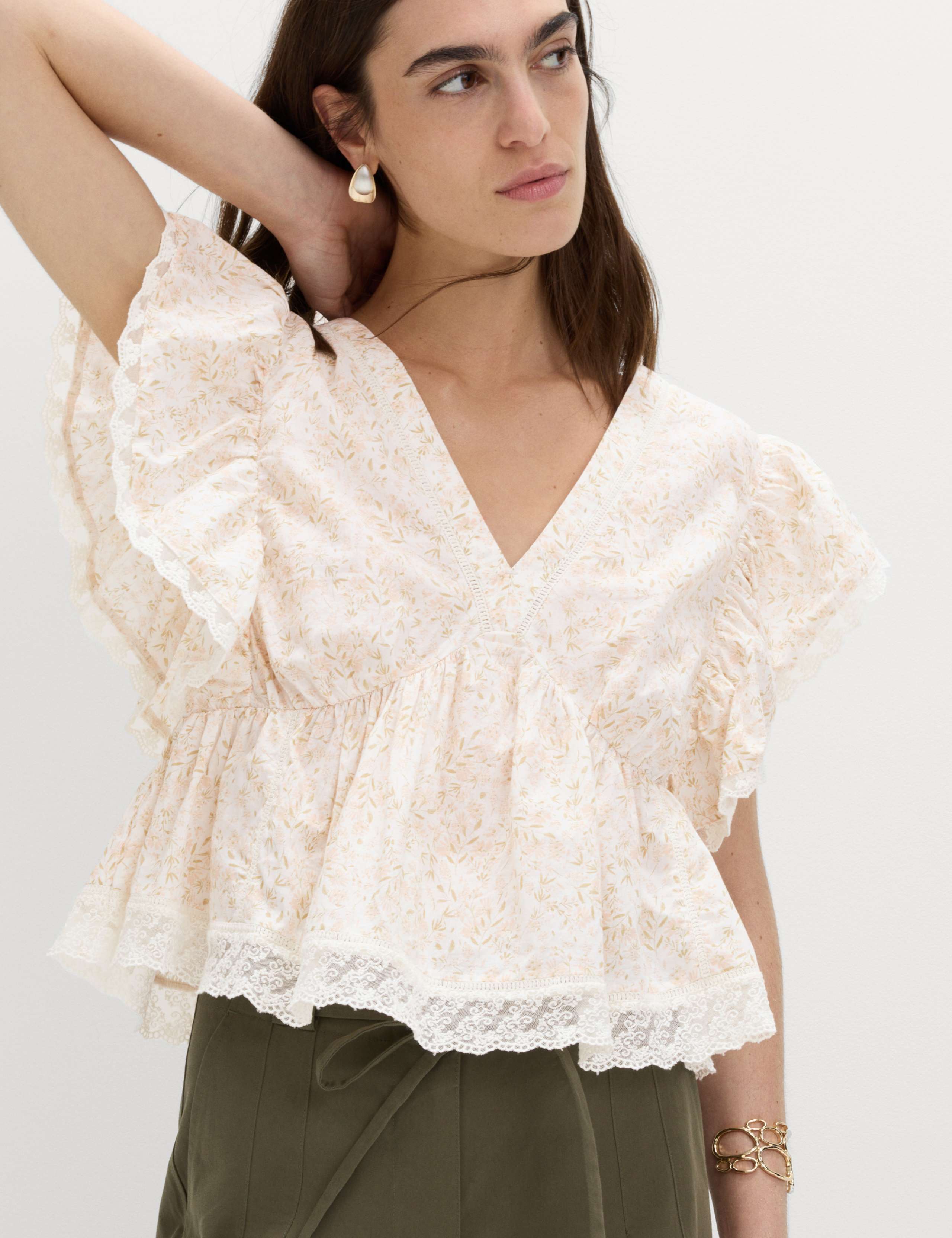 Pure Cotton Ruffle Embroidered Detail Blouse 3 of 7