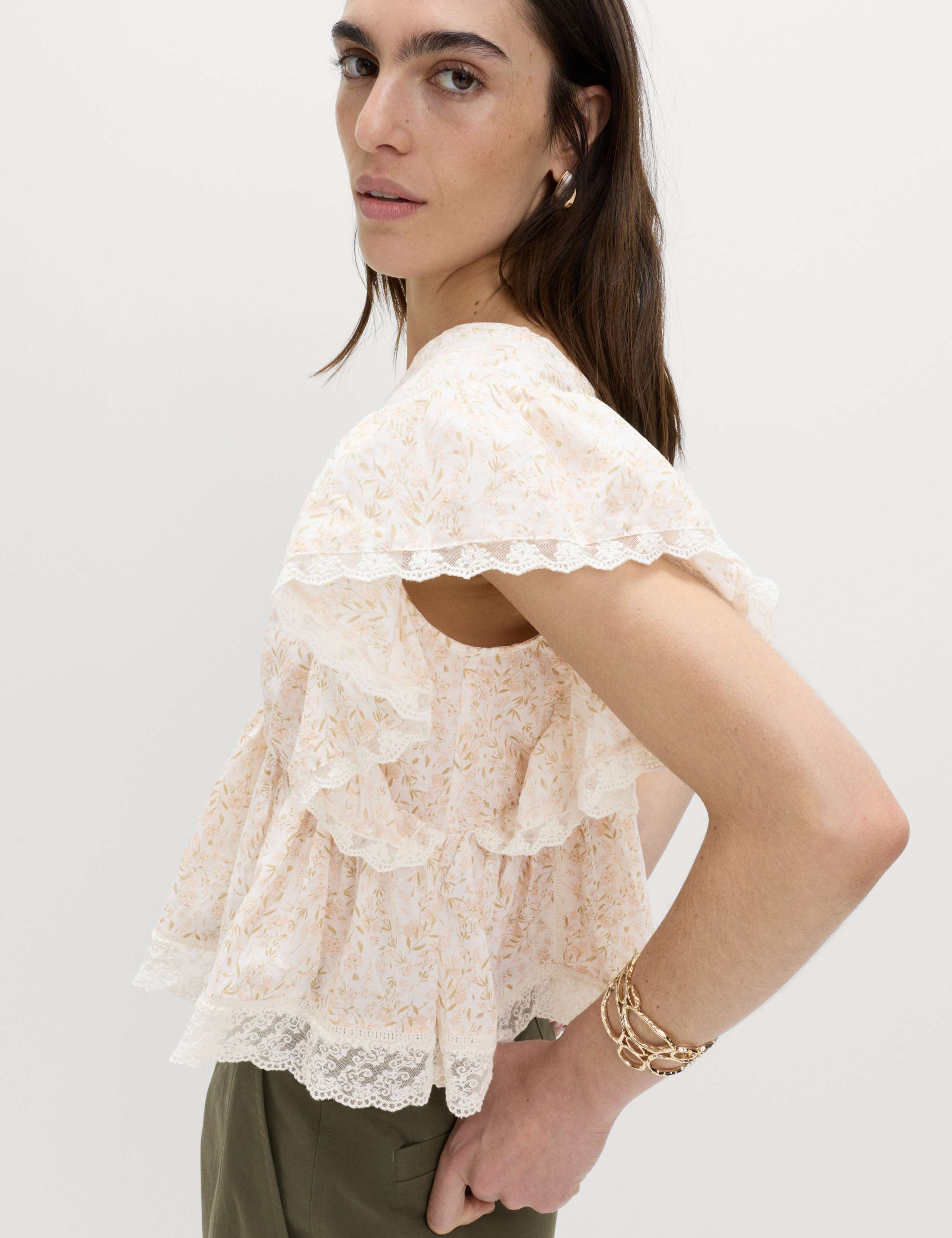 Pure Cotton Ruffle Embroidered Detail Blouse 6 of 7