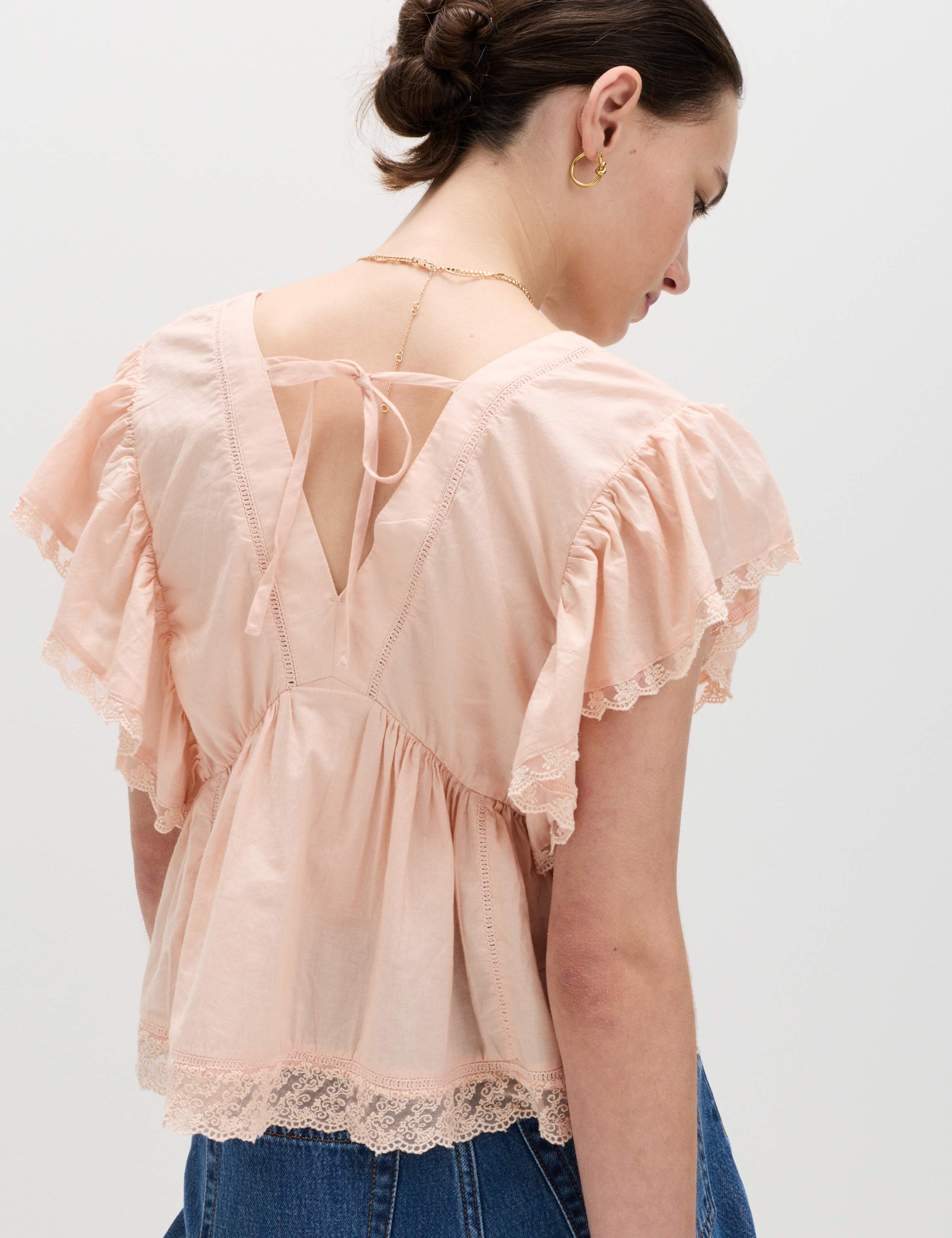 Pure Cotton Ruffle Embroidered Detail Blouse 4 of 7