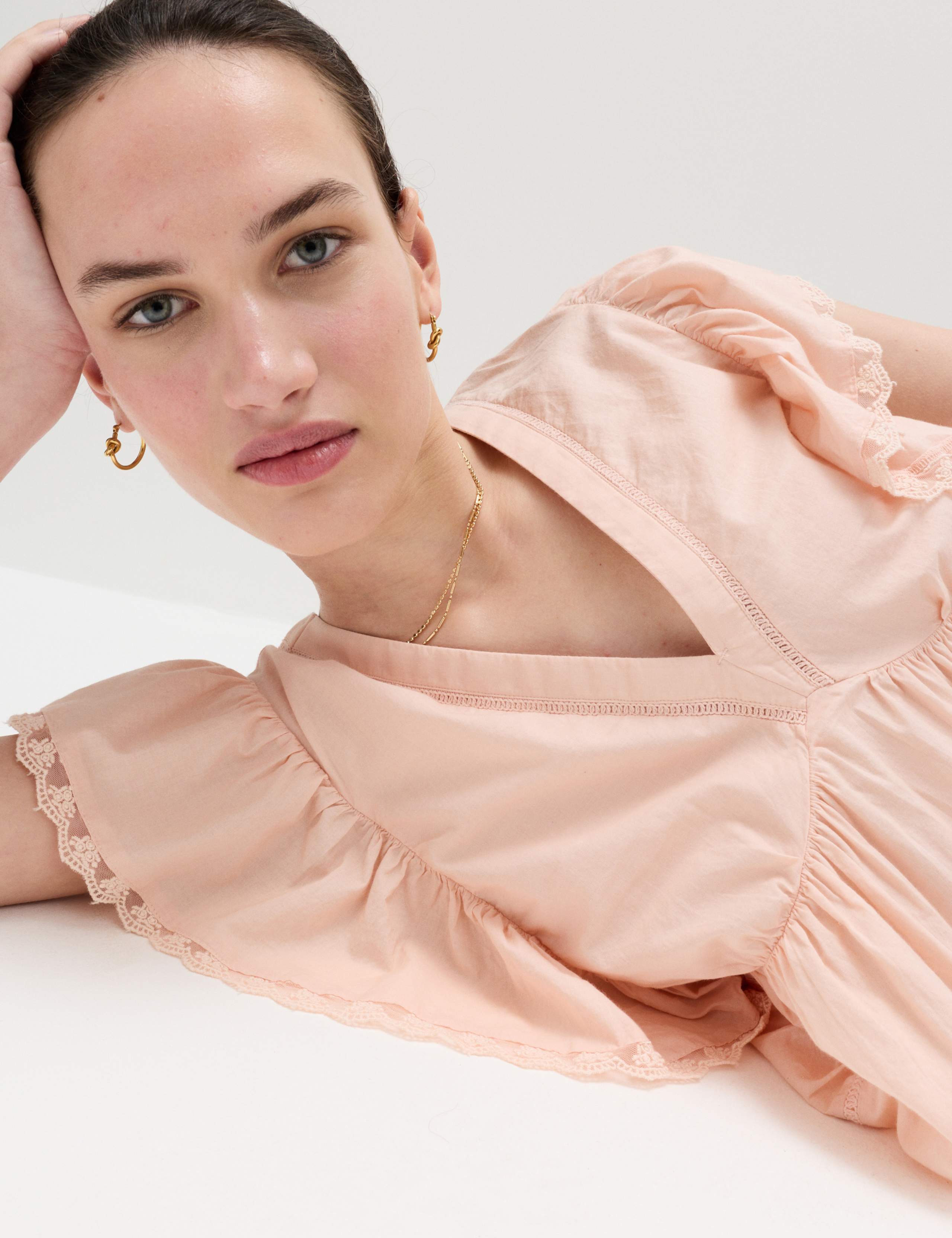 Pure Cotton Ruffle Embroidered Detail Blouse 5 of 7