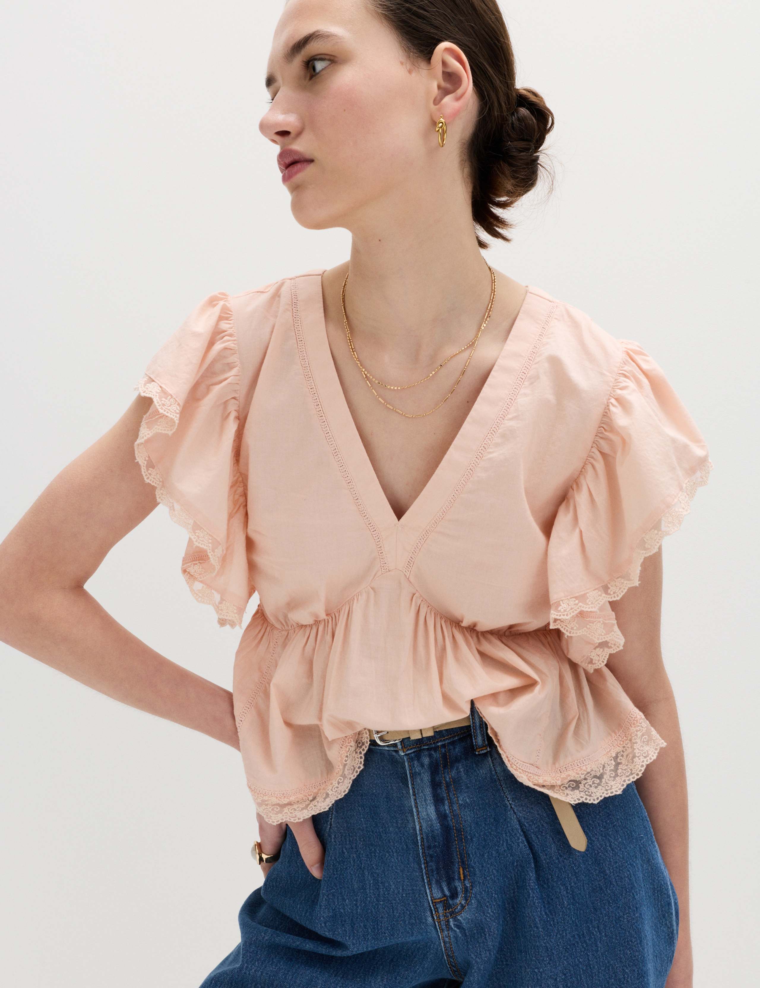 Pure Cotton Ruffle Embroidered Detail Blouse 6 of 7