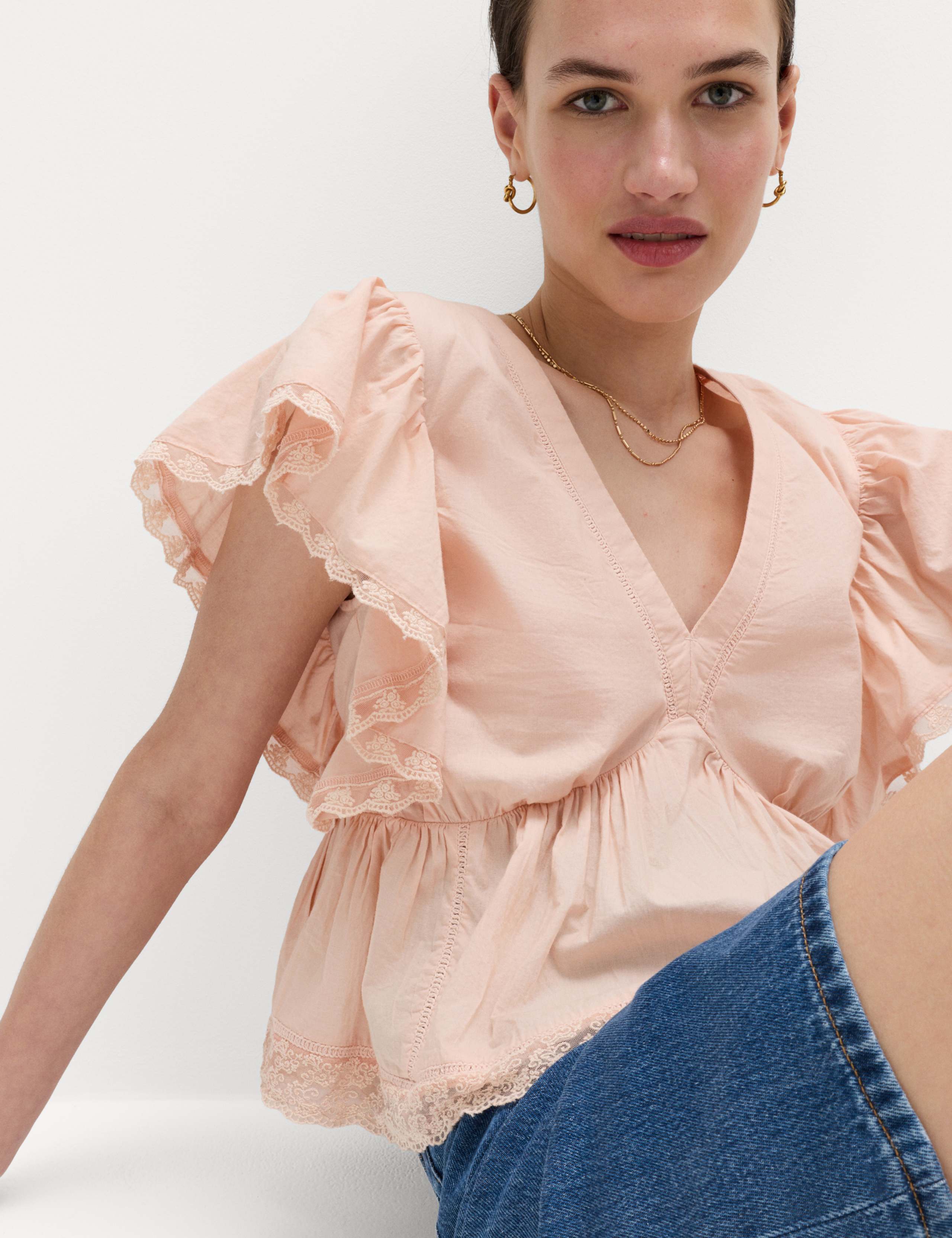 Pure Cotton Ruffle Embroidered Detail Blouse 7 of 7