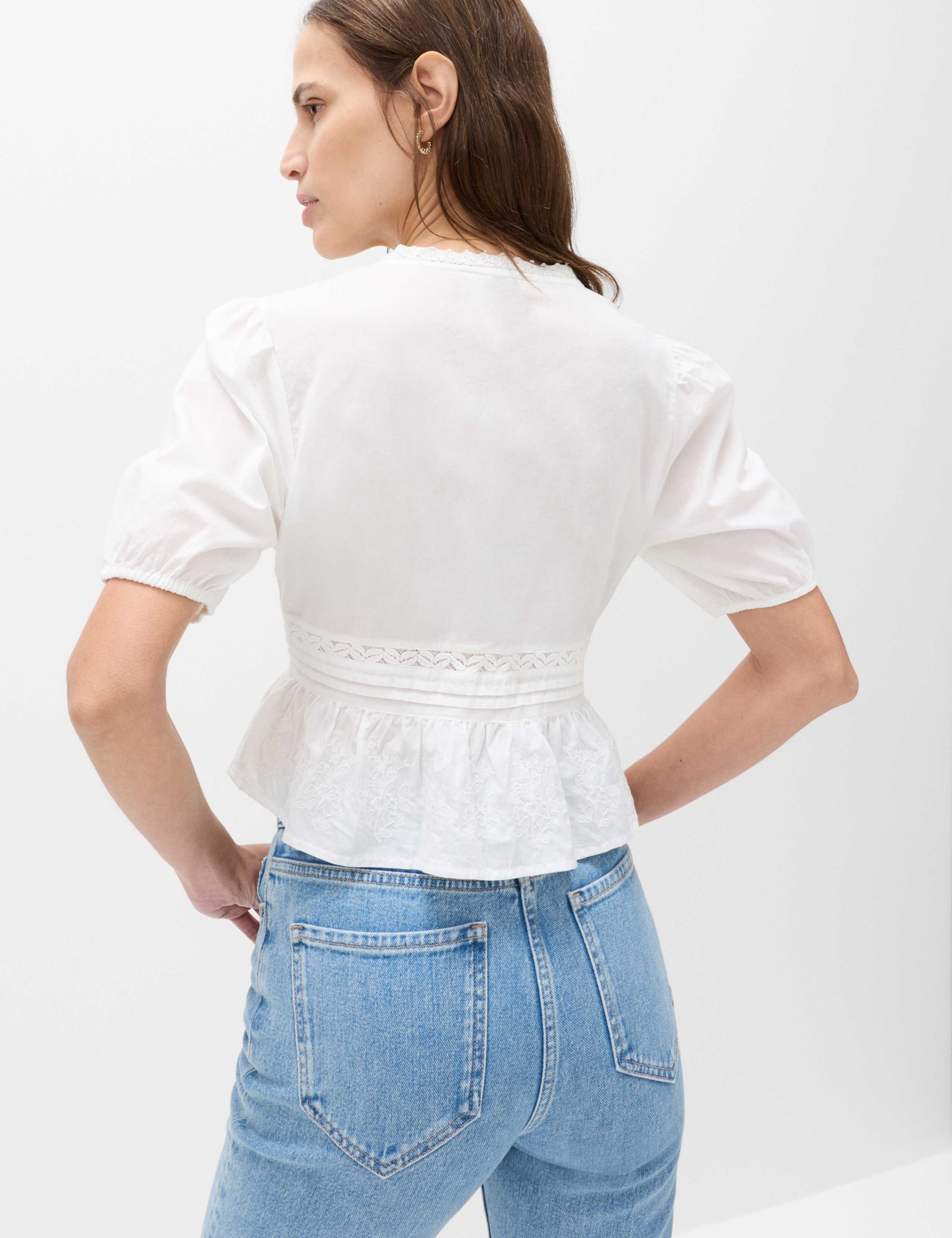 Pure Cotton Embroidered V-Neck Blouse 4 of 5