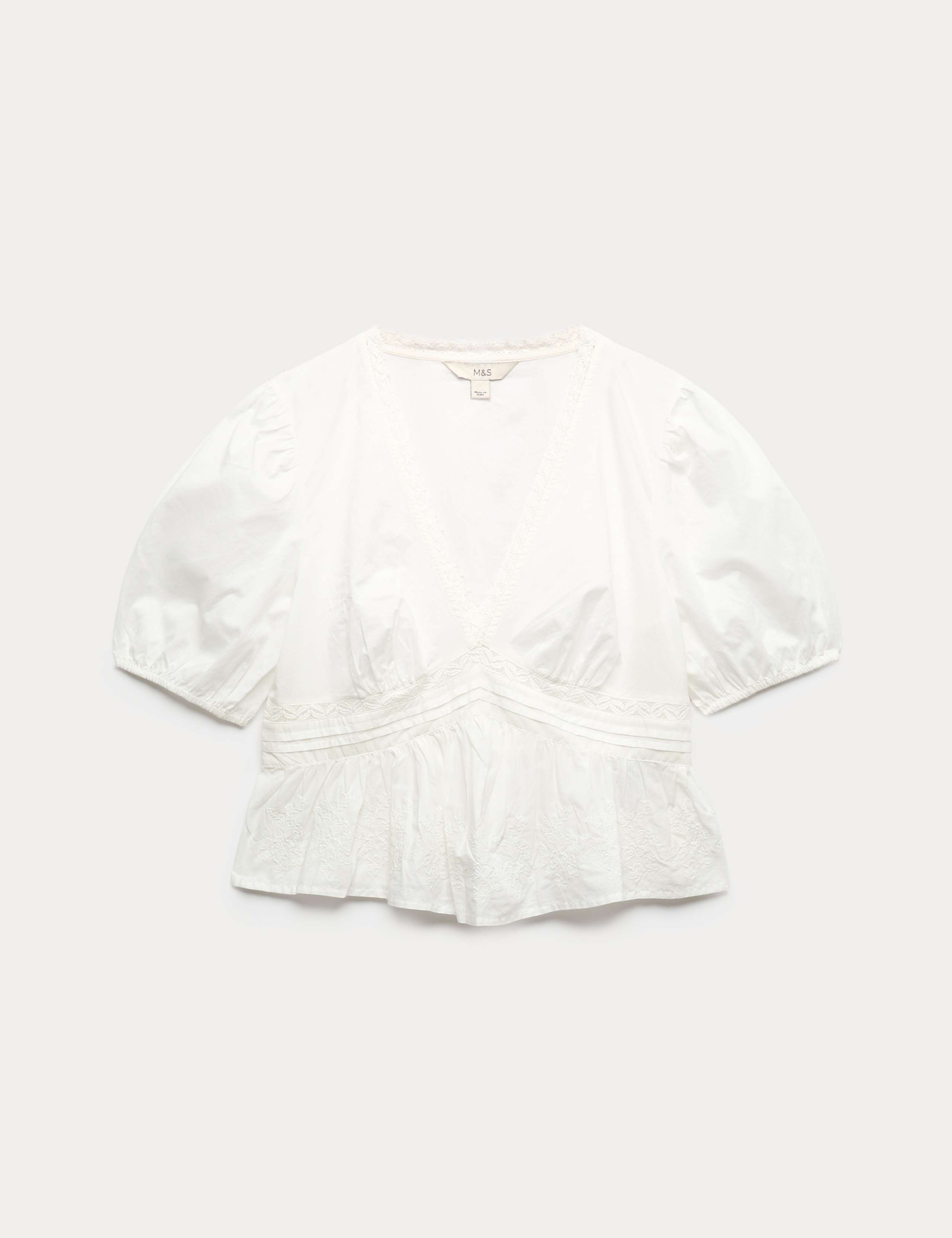 Pure Cotton Embroidered V-Neck Blouse 2 of 5