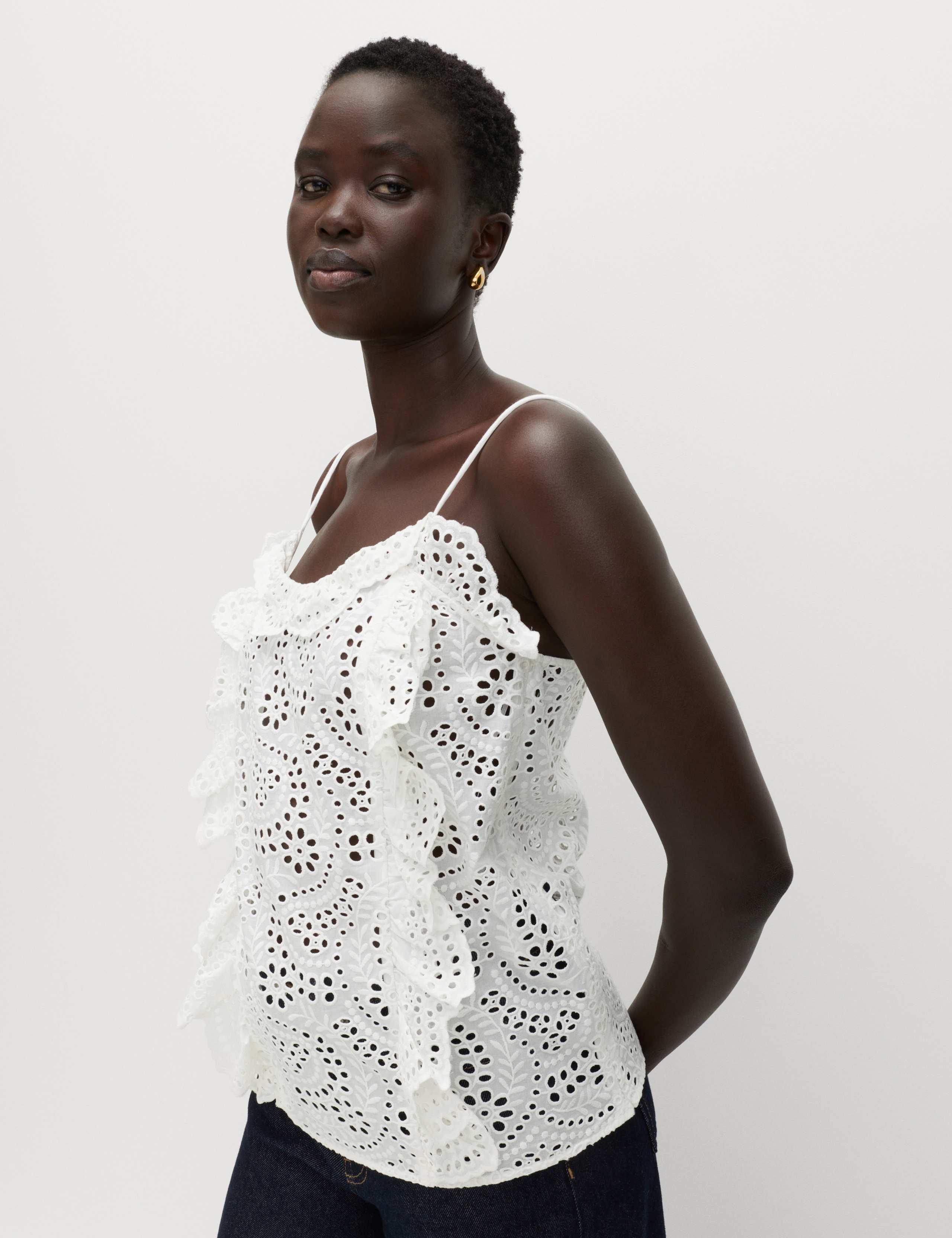 Pure Cotton Broderie Ruffle Cutwork Cami 4 of 7