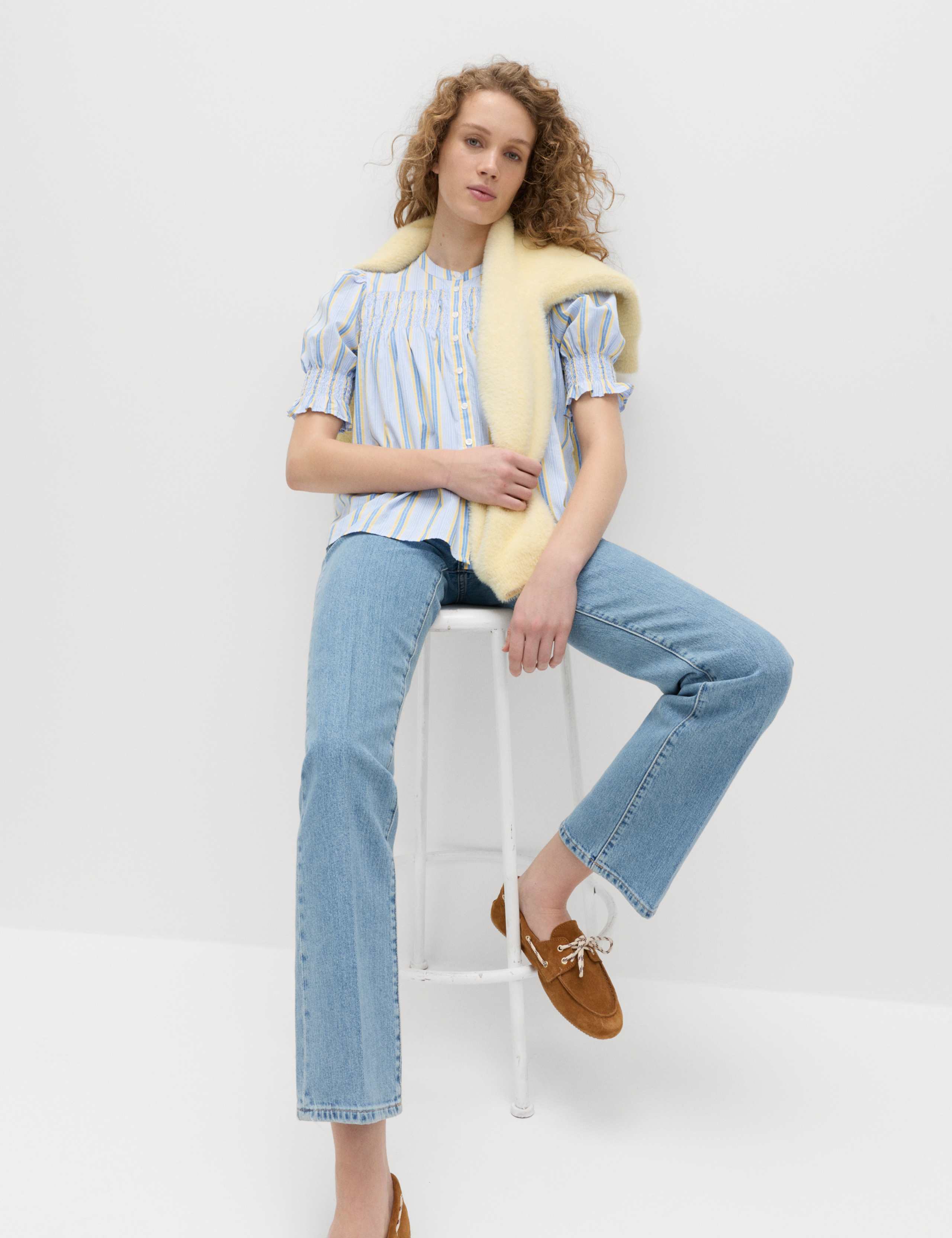 Pure Cotton Striped Shirred Blouse 3 of 6