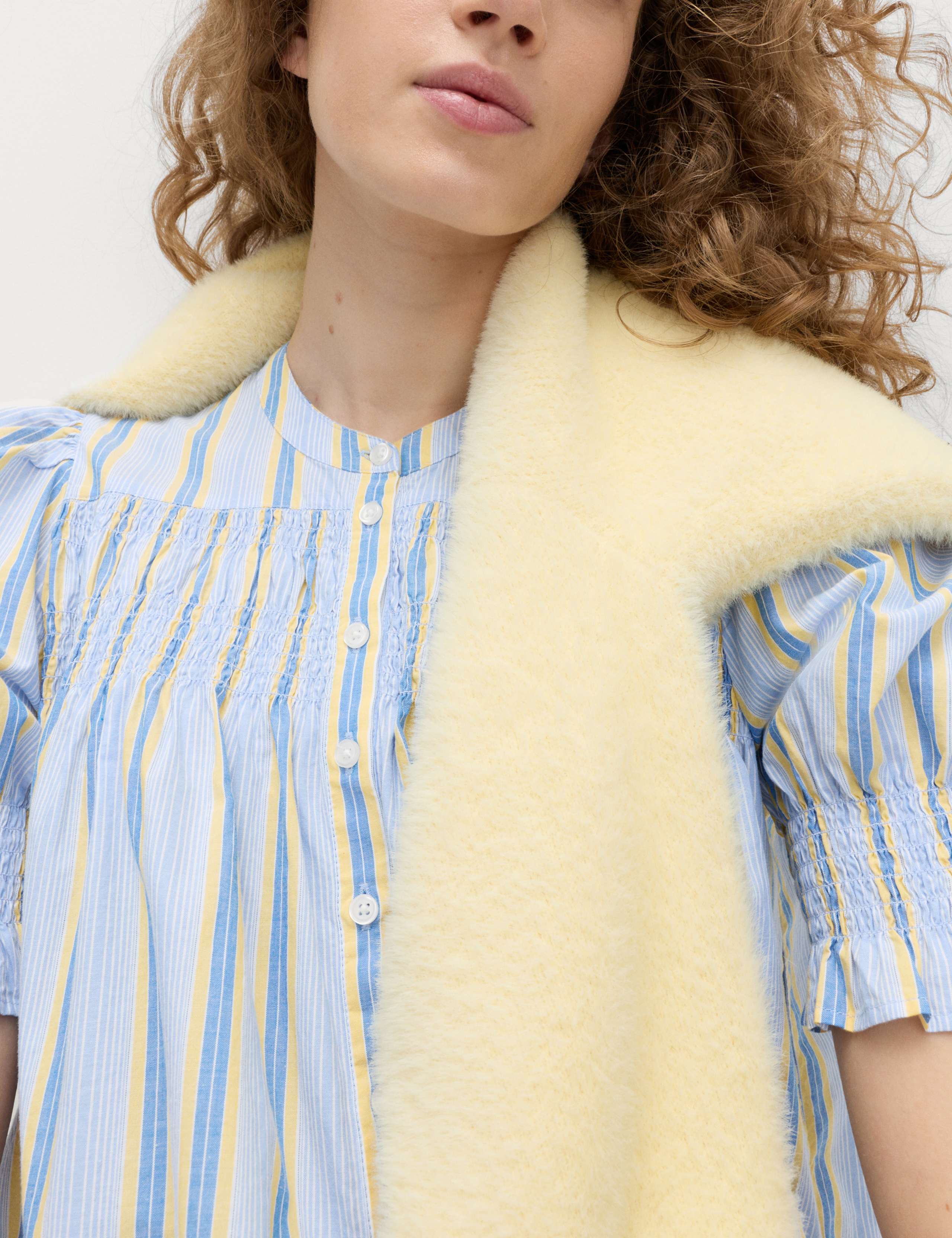 Pure Cotton Striped Shirred Blouse 5 of 6