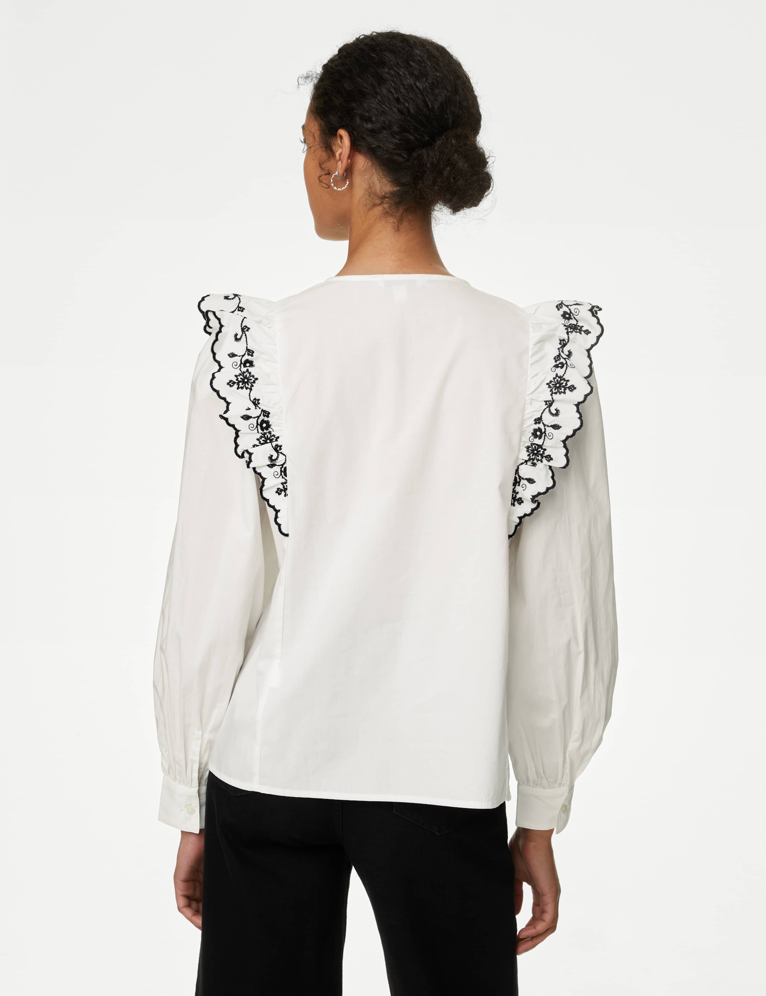 Pure Cotton Embroidered Frill Detail Blouse 5 of 5