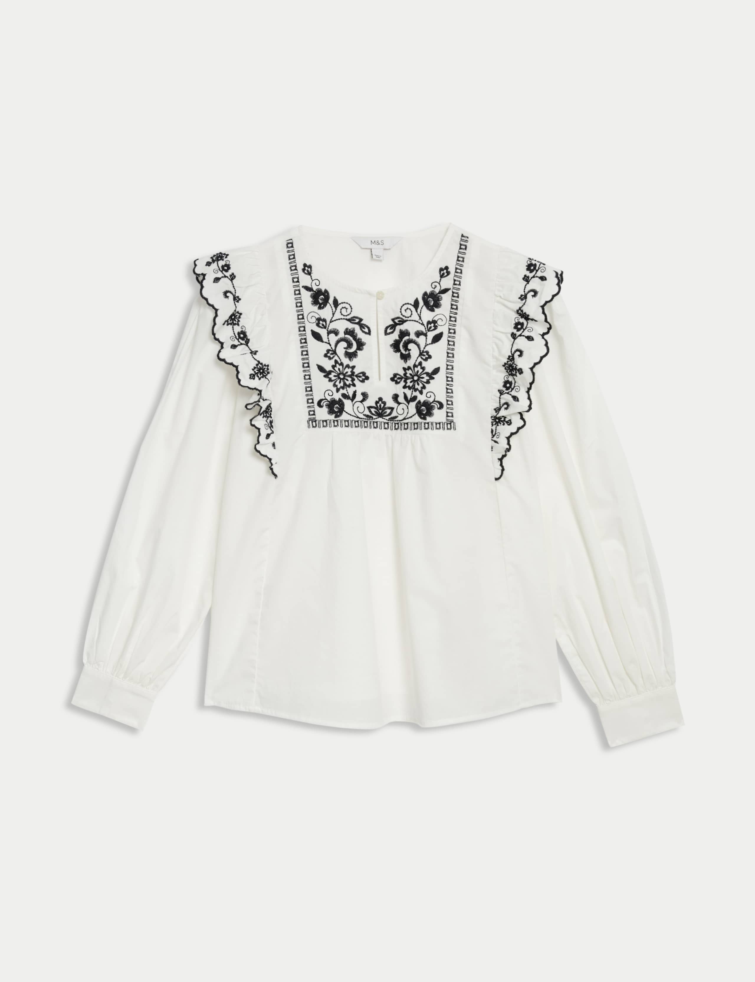Pure Cotton Embroidered Frill Detail Blouse 2 of 5