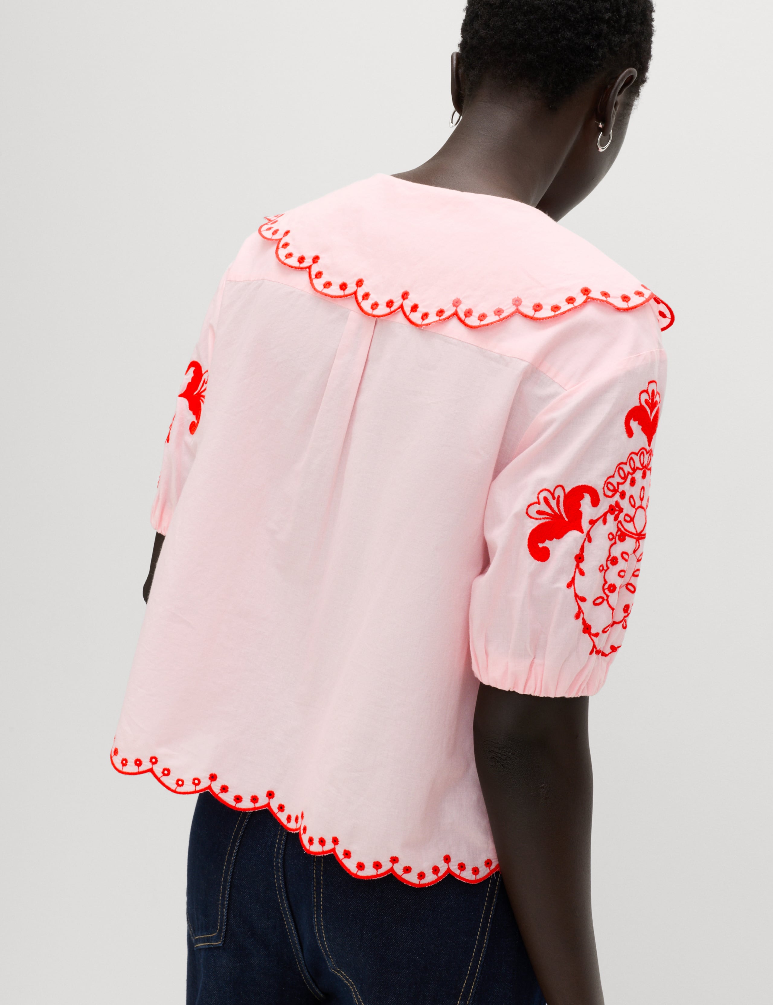 Pure Cotton Embroidered Collared Blouse 3 of 7
