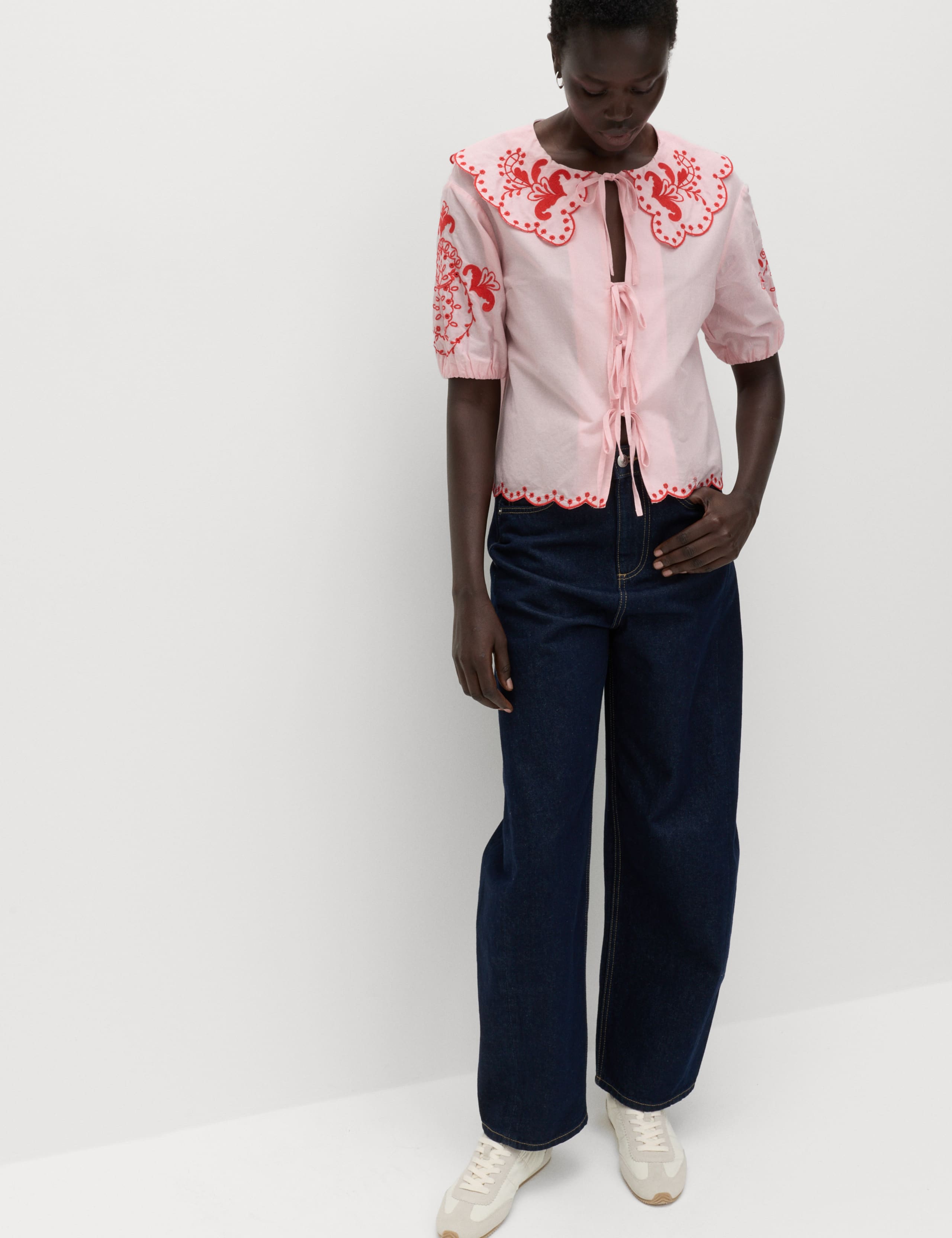 Pure Cotton Embroidered Collared Blouse 4 of 7