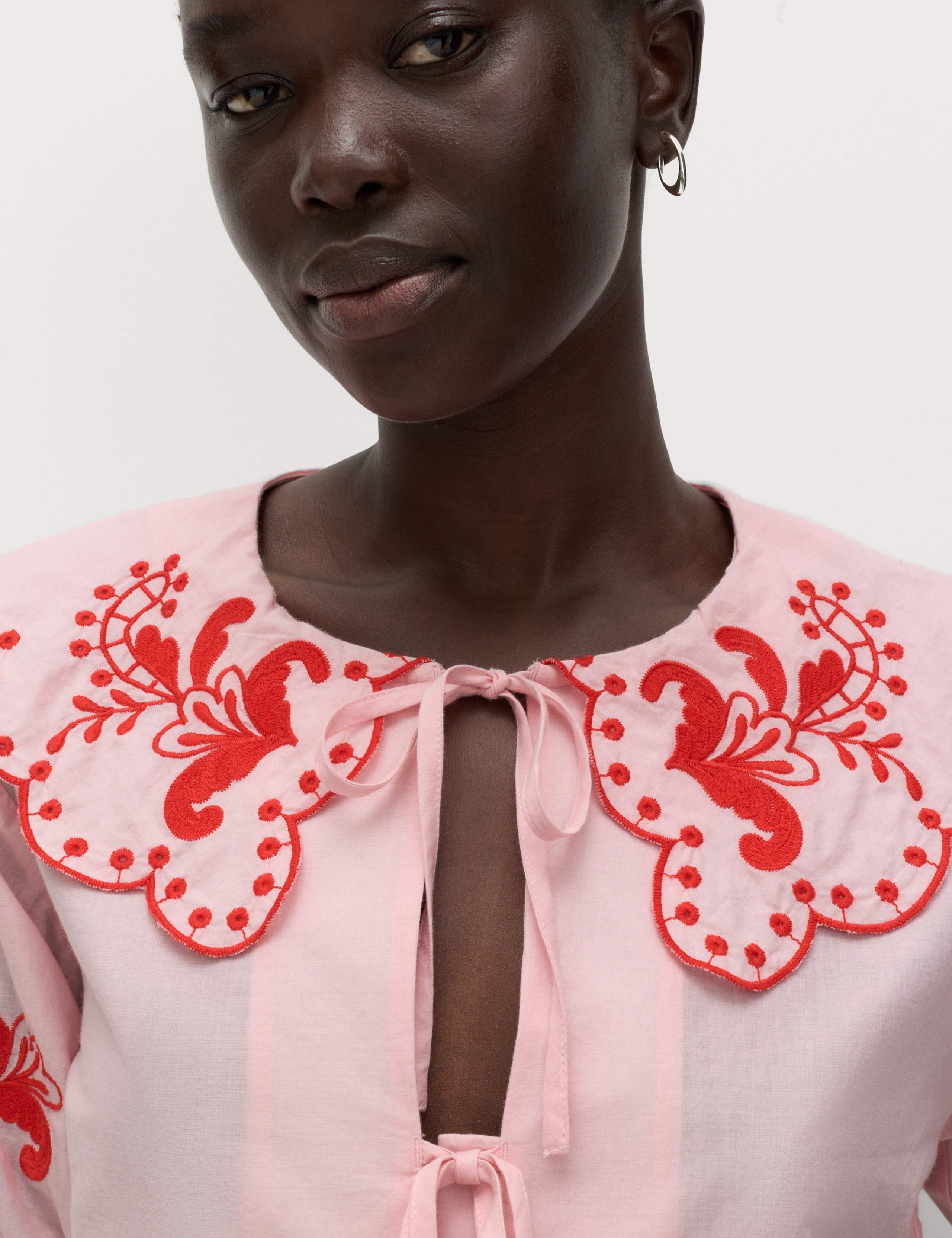 Pure Cotton Embroidered Collared Blouse 5 of 7