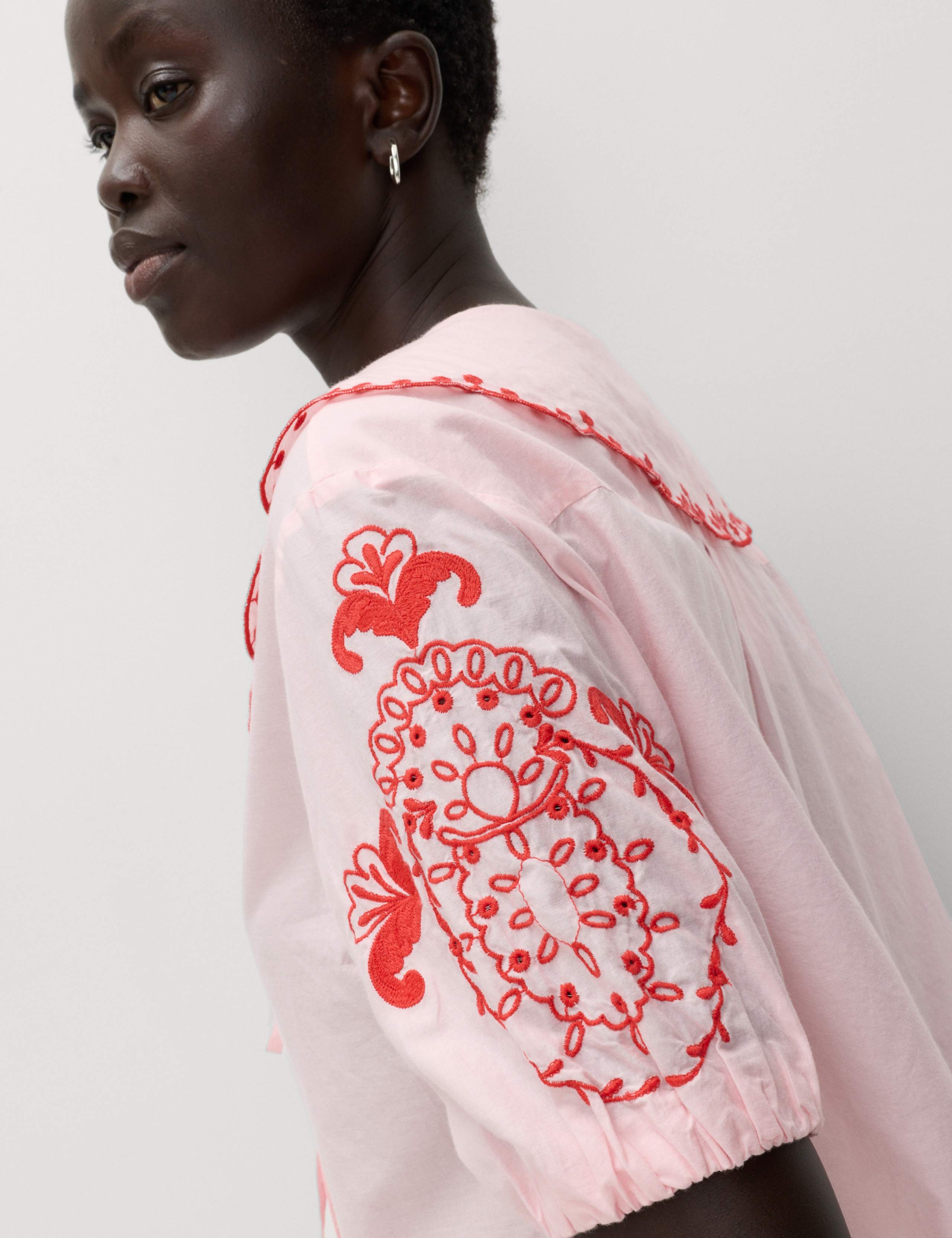 Pure Cotton Embroidered Collared Blouse 6 of 7