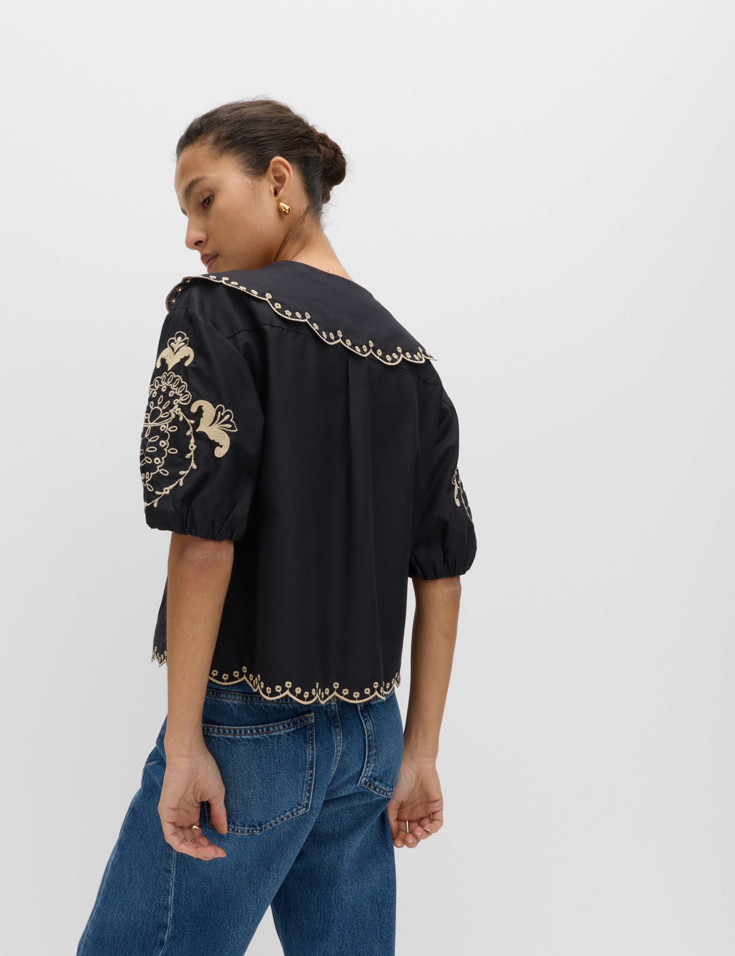 Pure Cotton Embroidered Collared Blouse 4 of 6