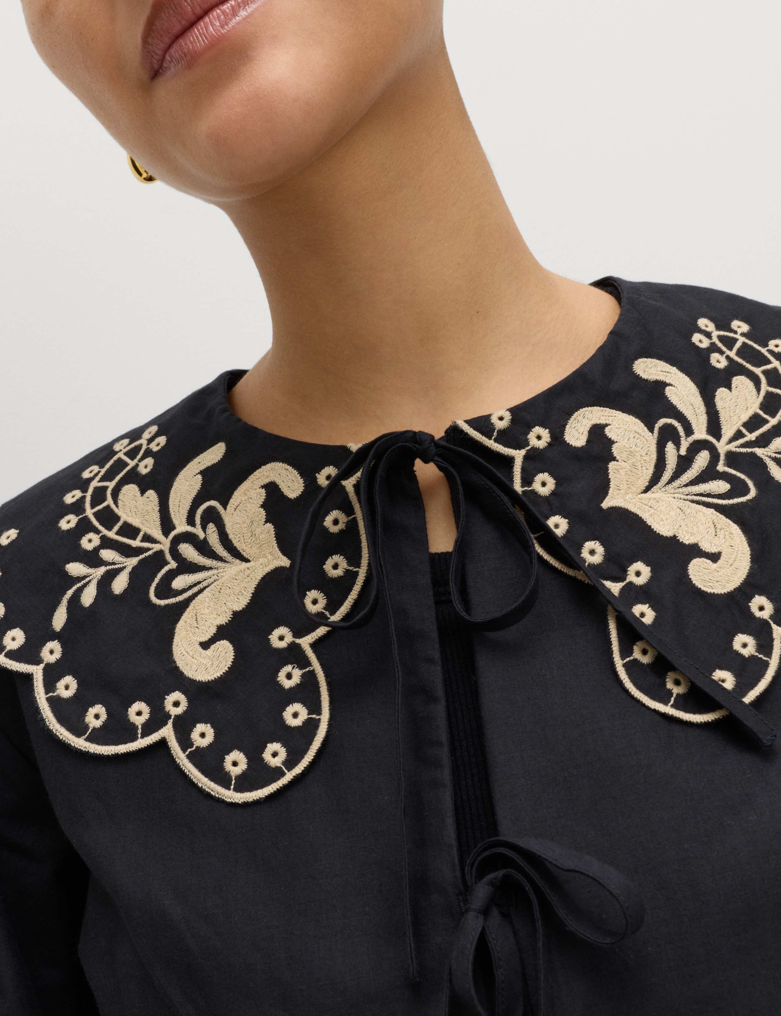 Pure Cotton Embroidered Collared Blouse 5 of 6