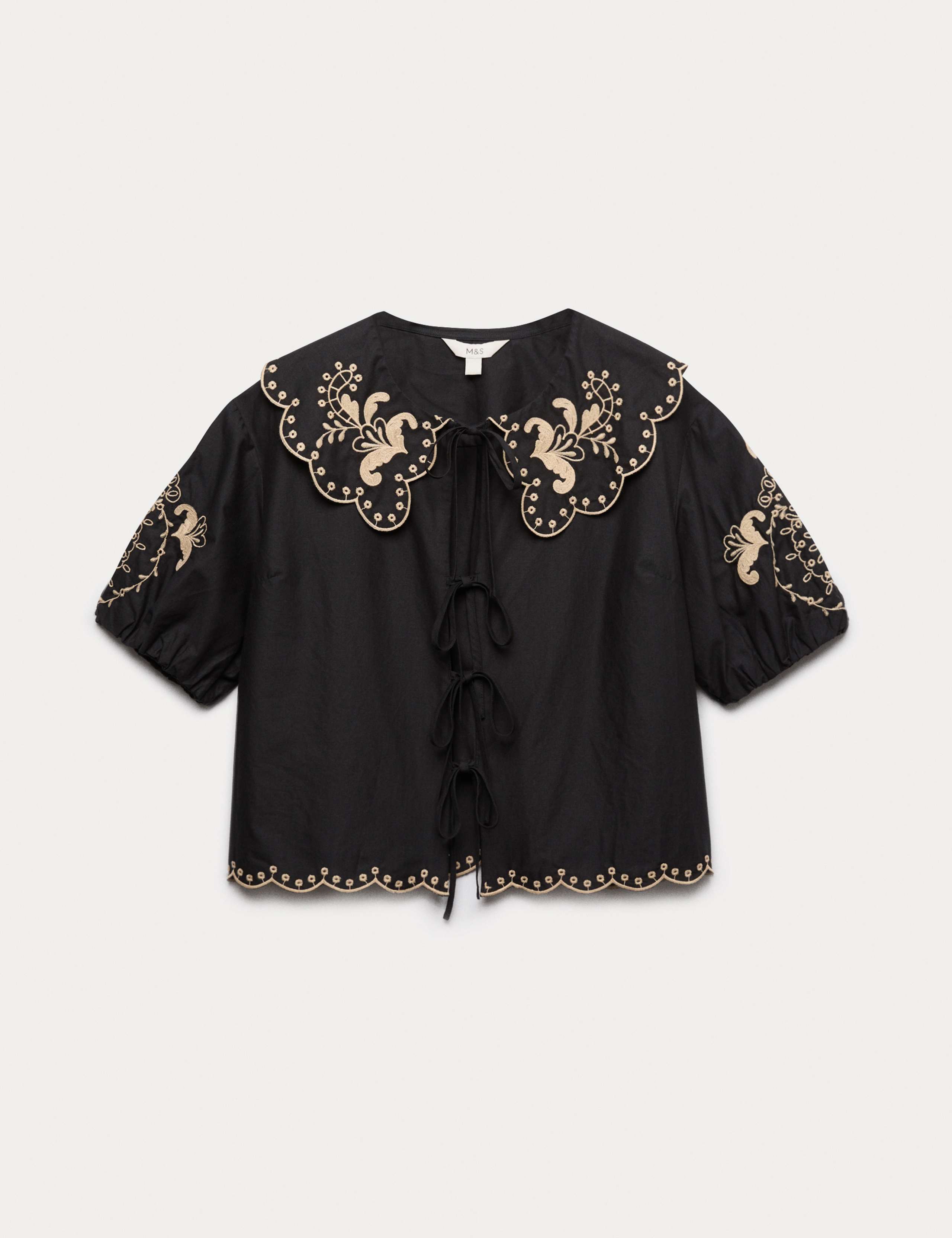 Pure Cotton Embroidered Collared Blouse 2 of 6