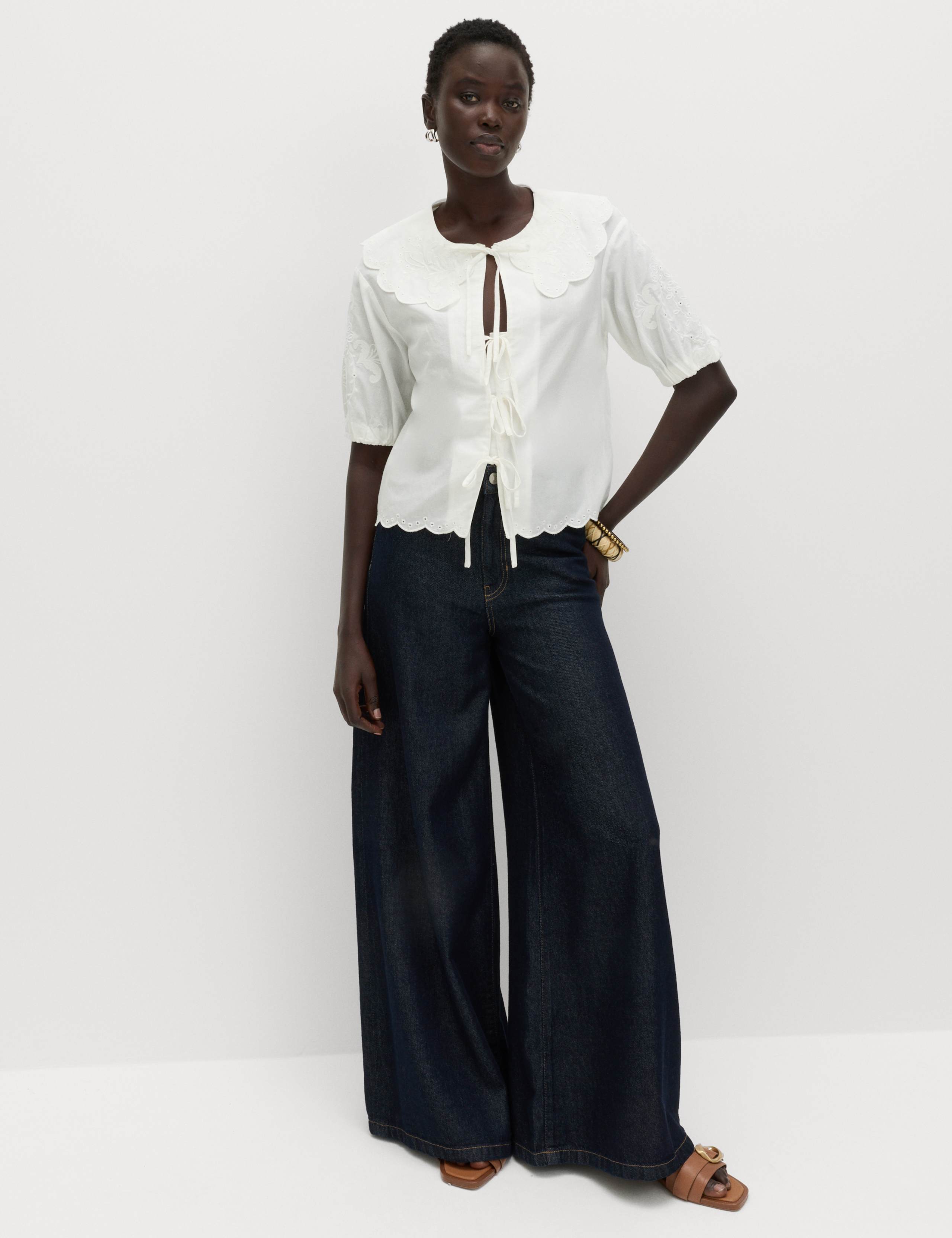 Pure Cotton Embroidered Collared Blouse 3 of 5