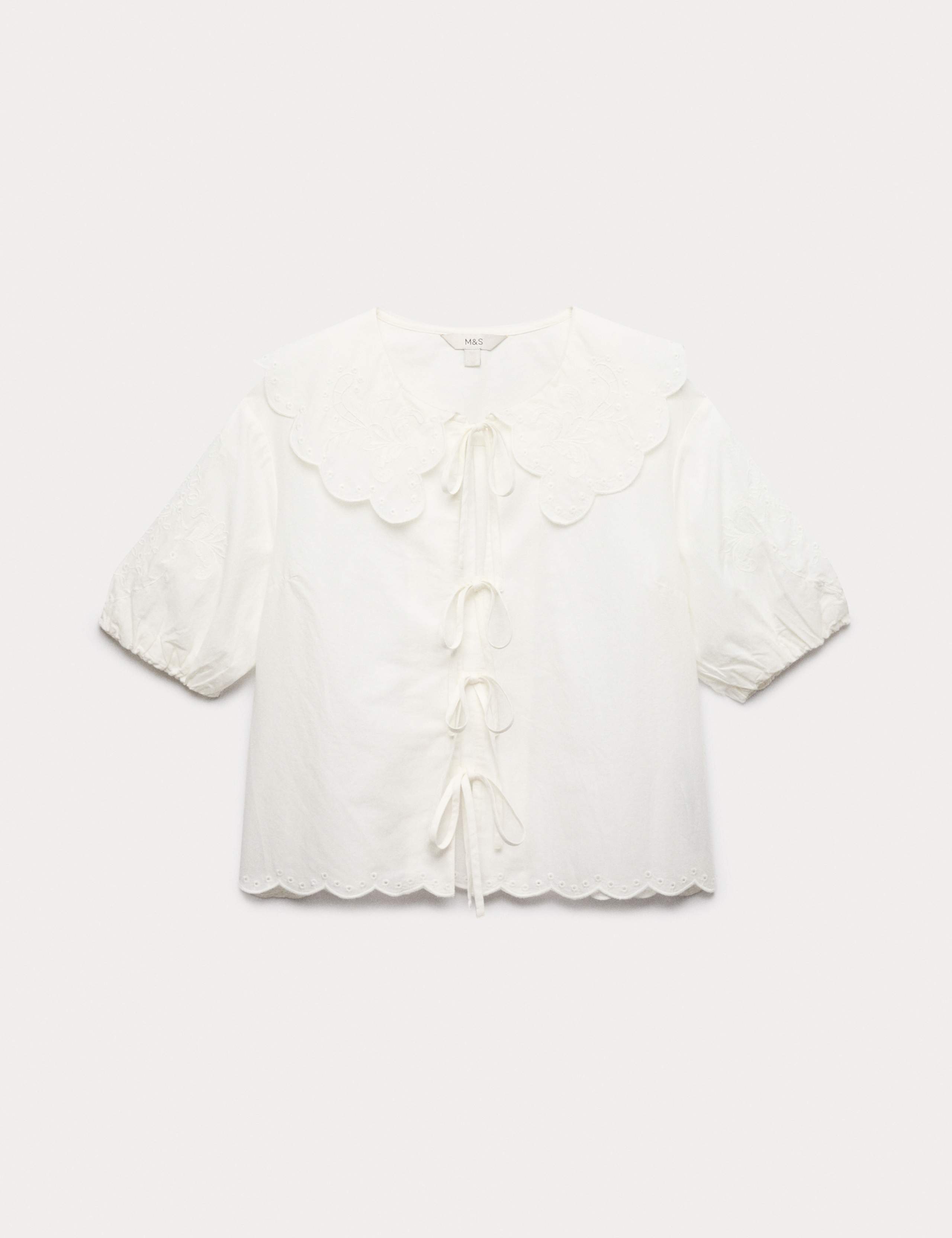 Pure Cotton Embroidered Collared Blouse 2 of 5