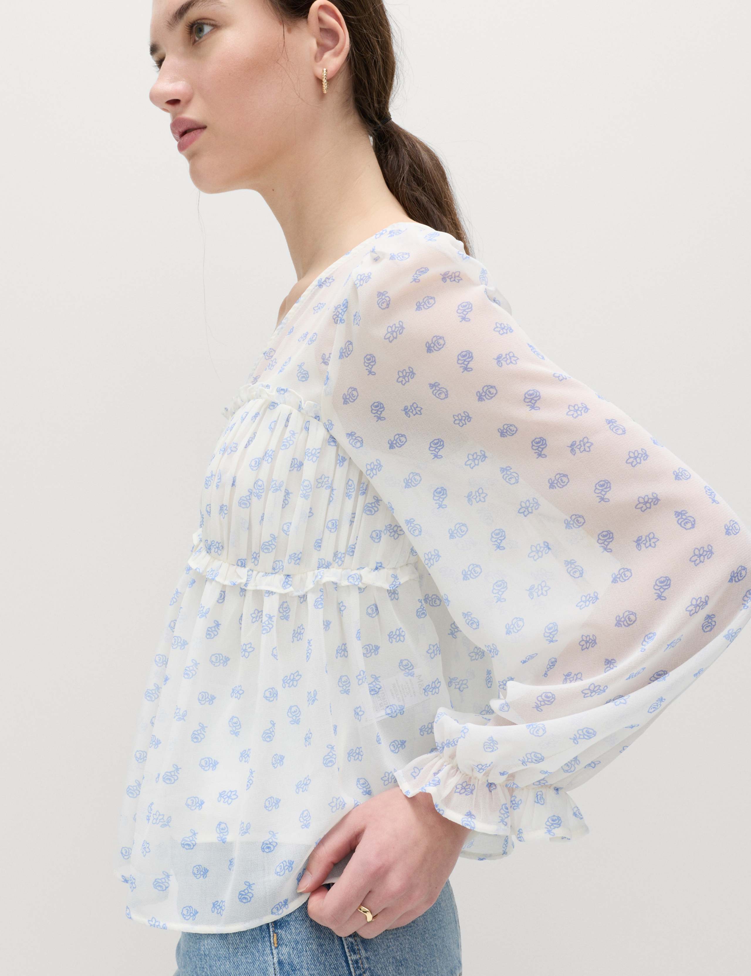 V-Neck Ruffle Detail Long Sleeve Blouse 3 of 4