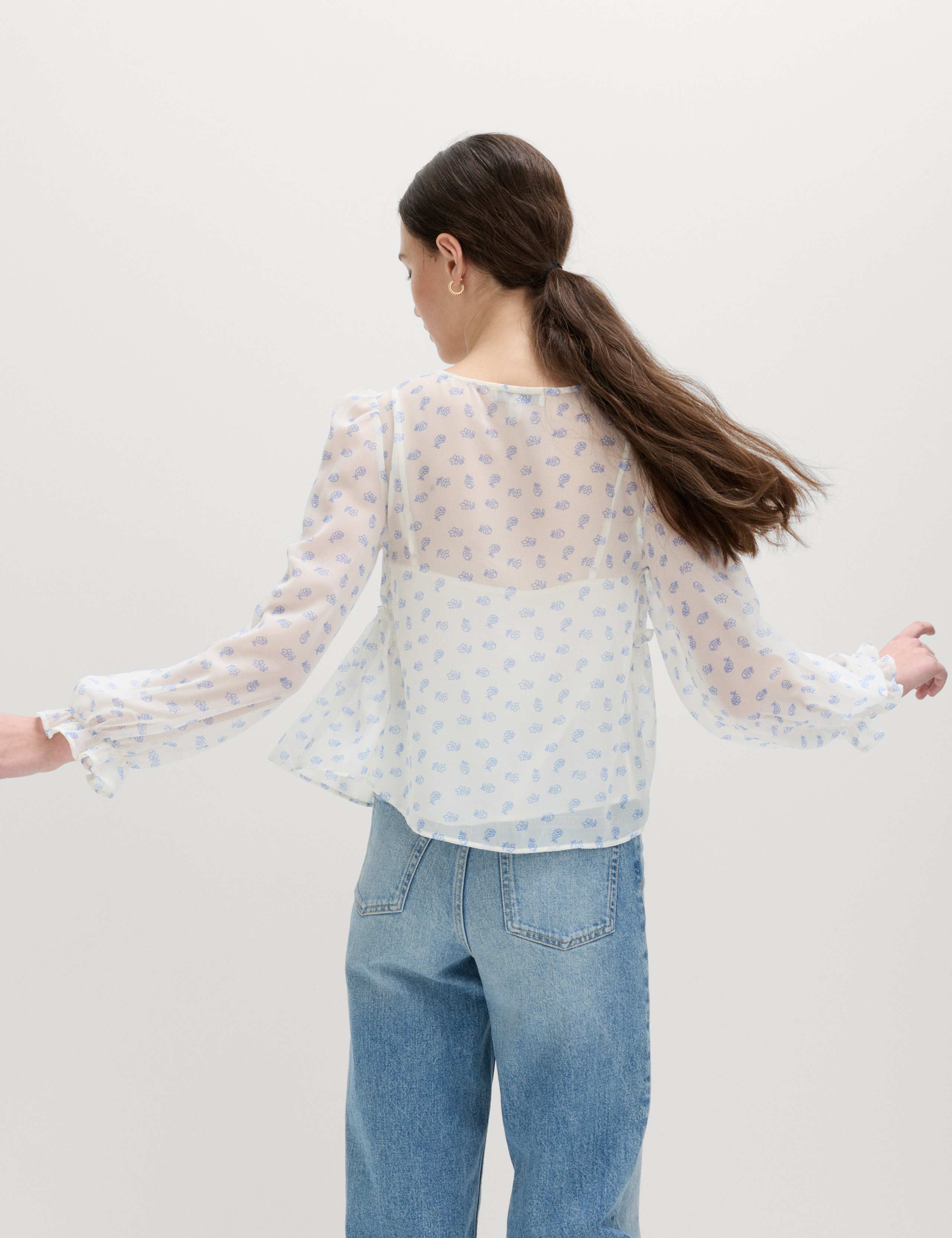 V-Neck Ruffle Detail Long Sleeve Blouse 4 of 4