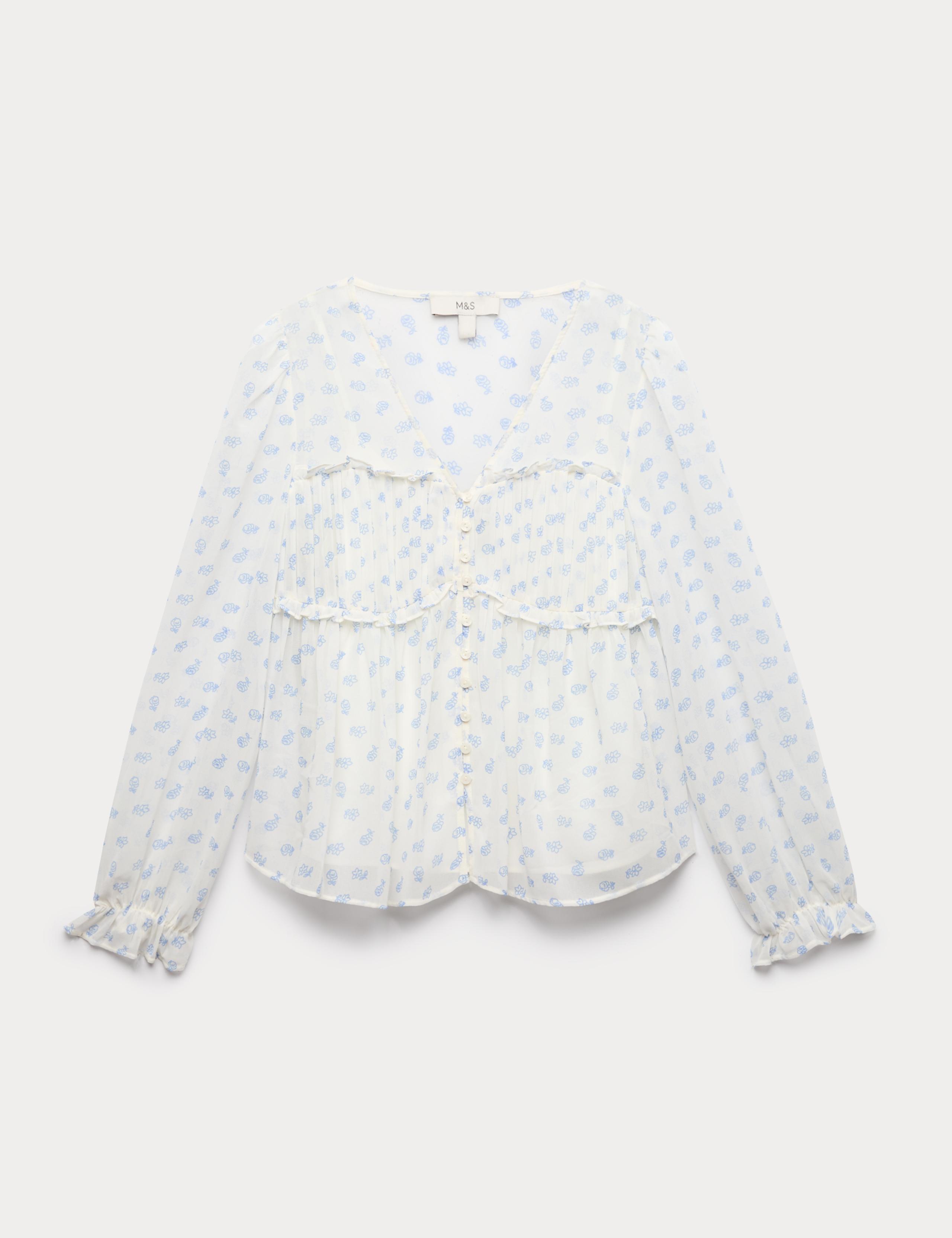 V-Neck Ruffle Detail Long Sleeve Blouse 1 of 1