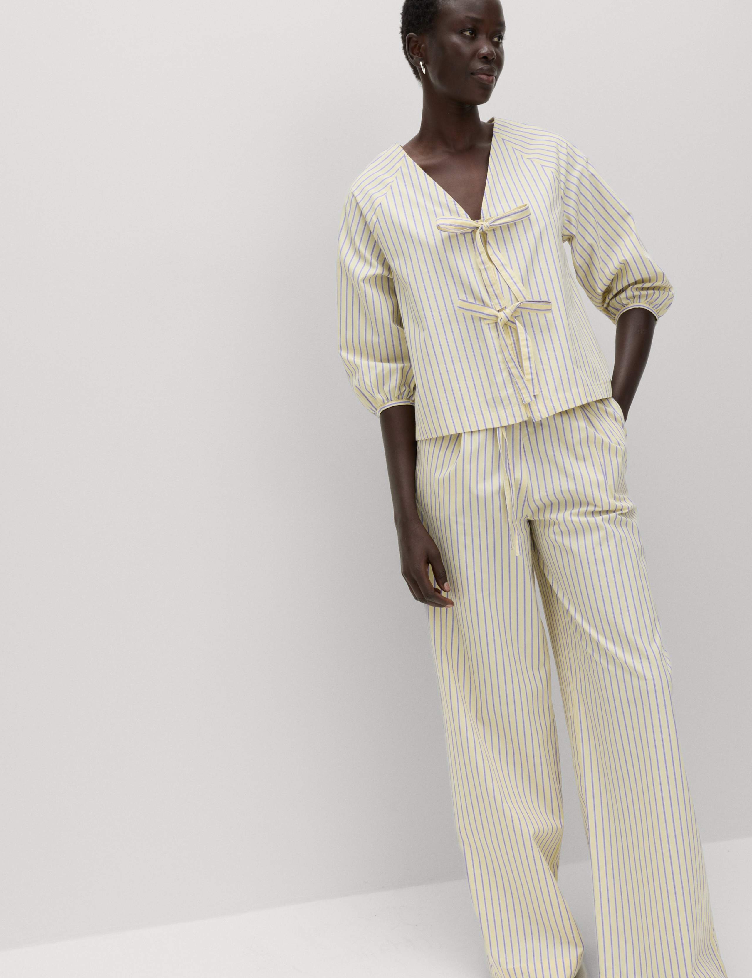 Pure Cotton Striped Tie Front Blouse 4 of 6