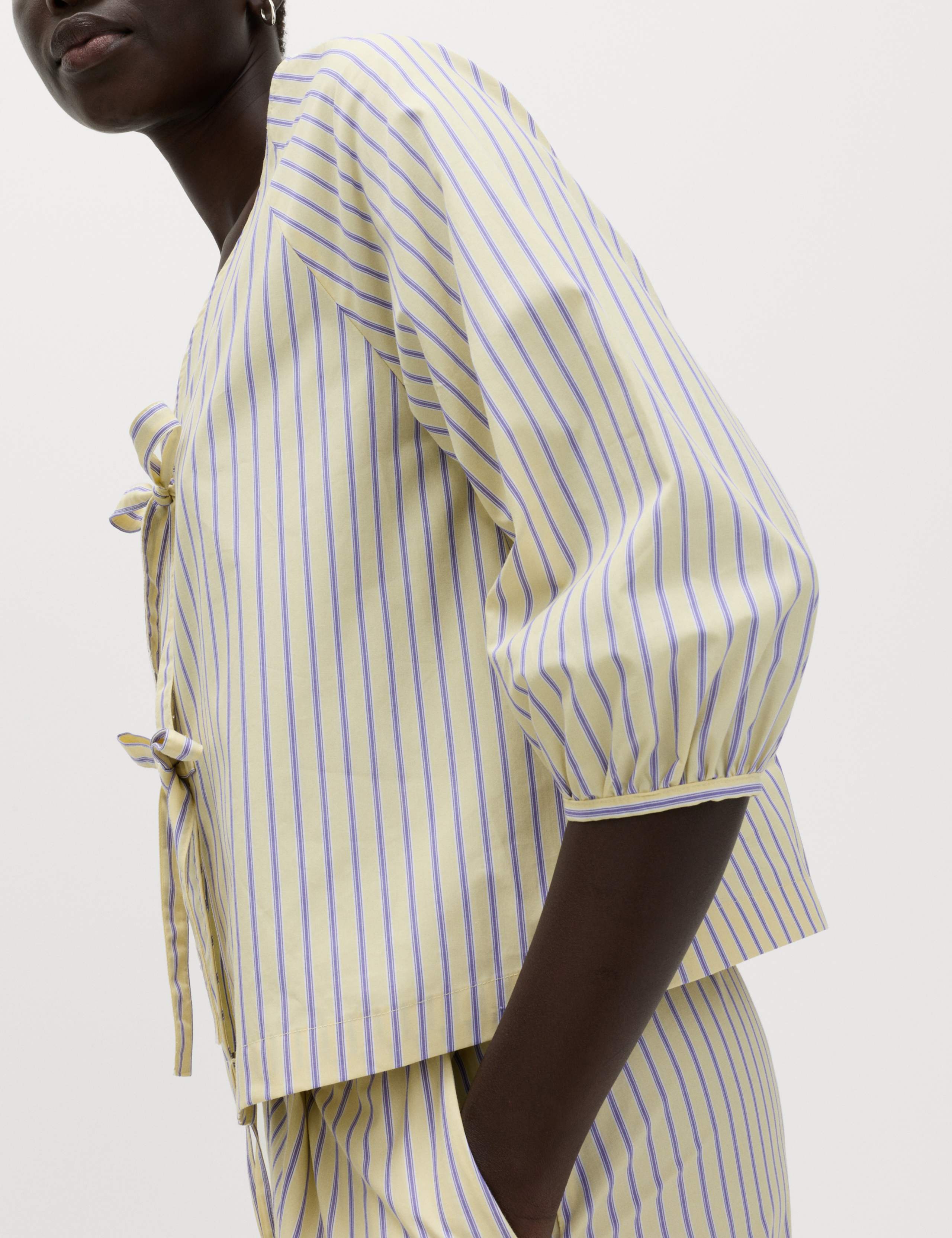 Pure Cotton Striped Tie Front Blouse 6 of 6